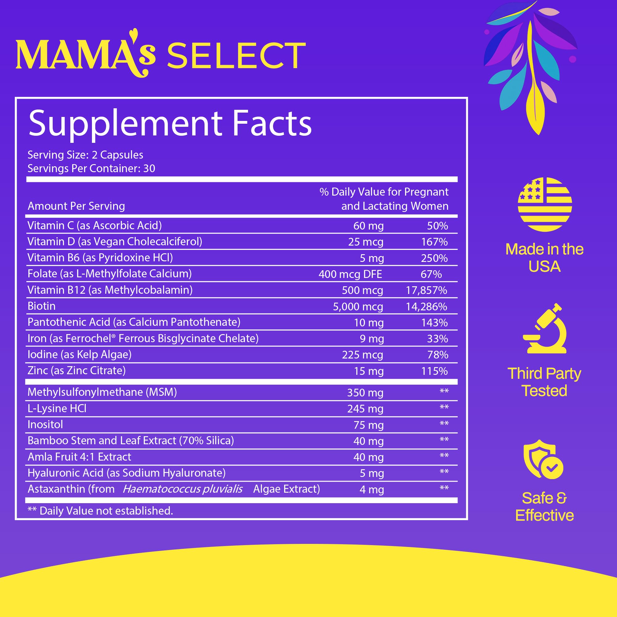 Mama’s Select capsules dispensed showing convenient daily hair nourishment.