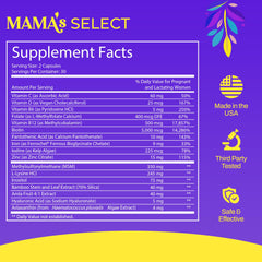 Mama’s Select capsules dispensed showing convenient daily hair nourishment.