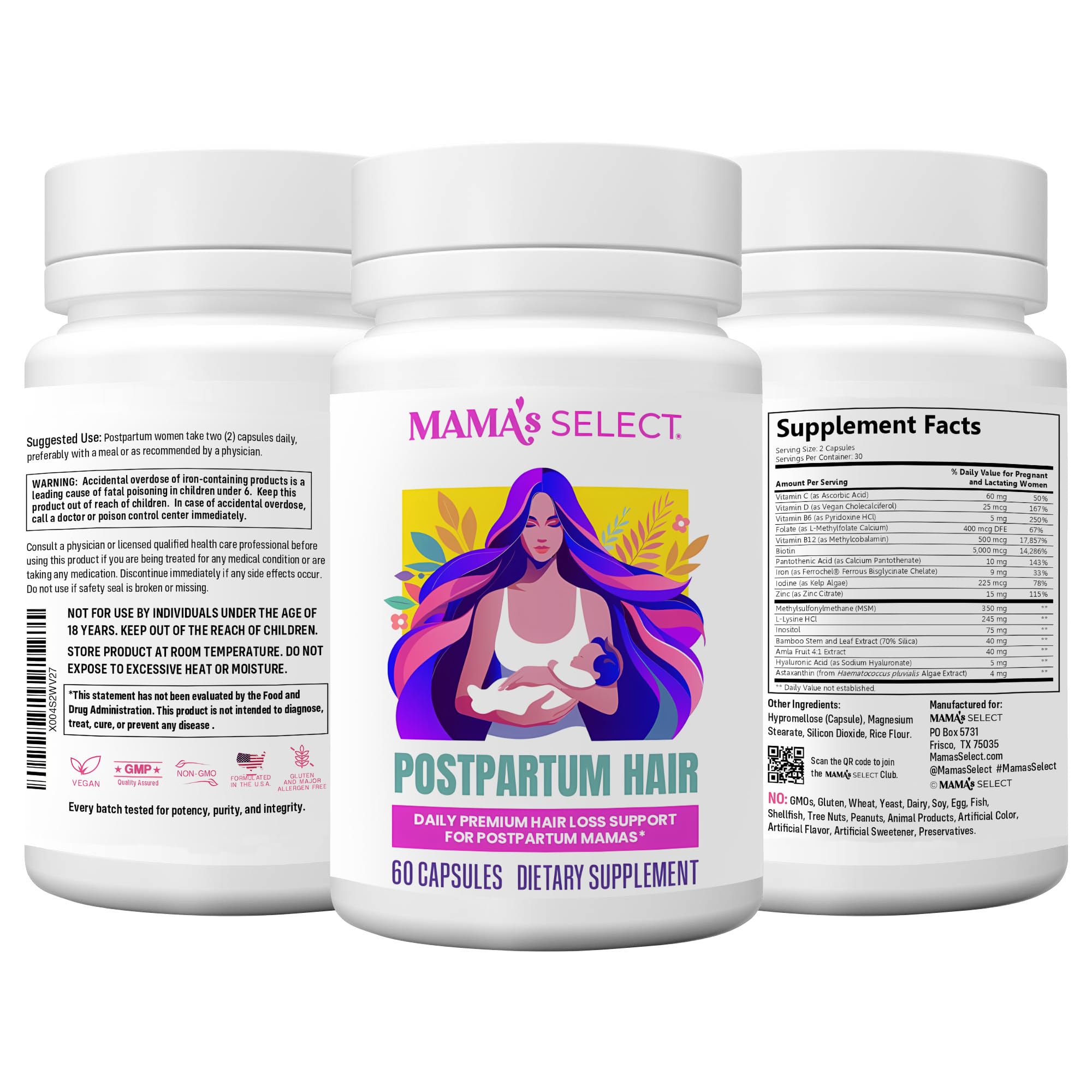 Scalp health illustration showing hair support with Mama’s Select.