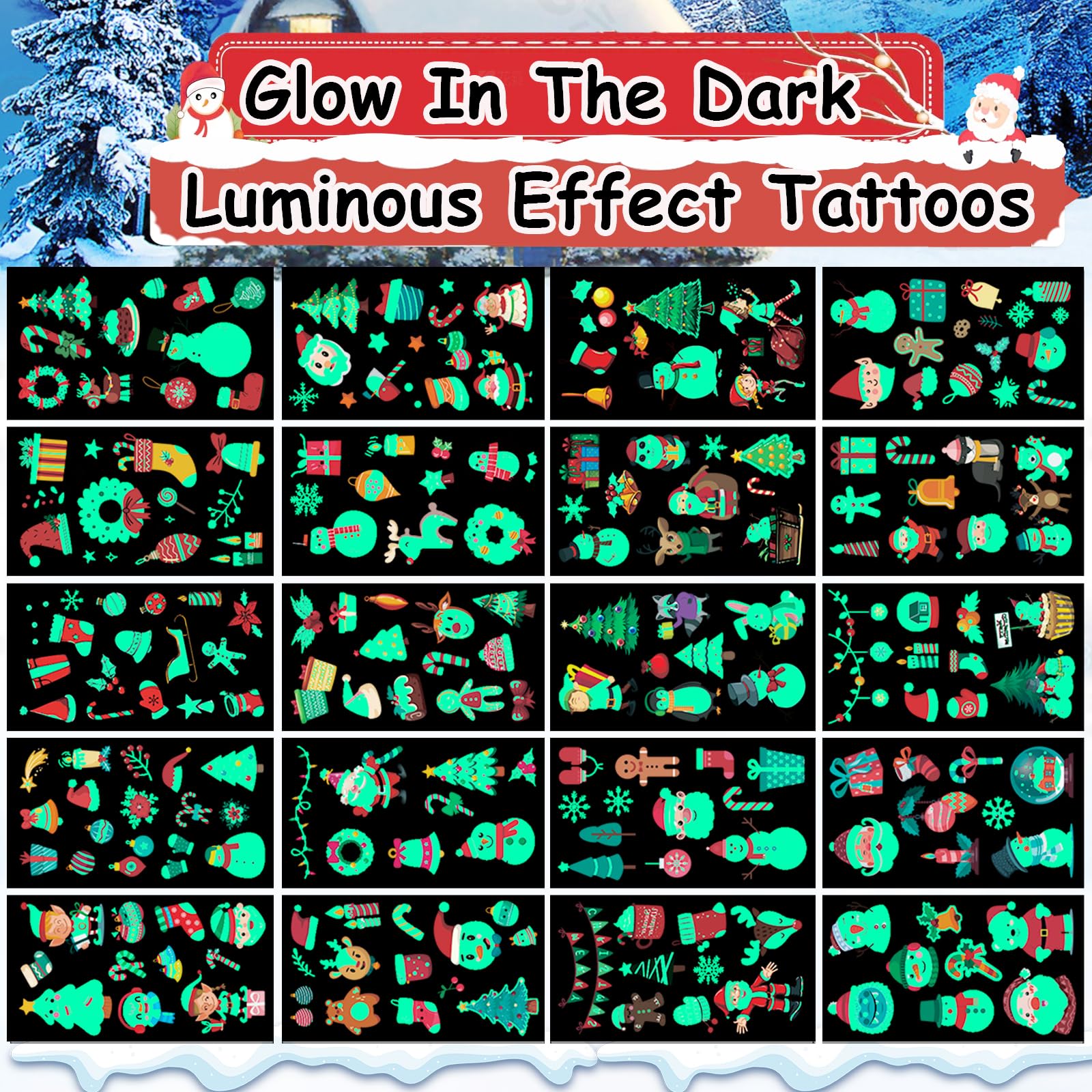 Mamatety Christmas tattoos bells-socks glow design, a playful stocking-stuffer idea.