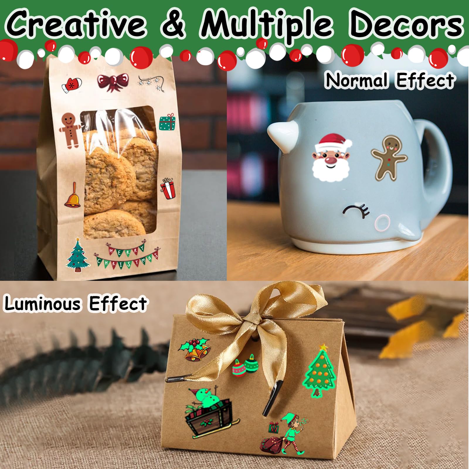 Mamatety Christmas tattoos reindeer-wreath glow design enhances party décor.