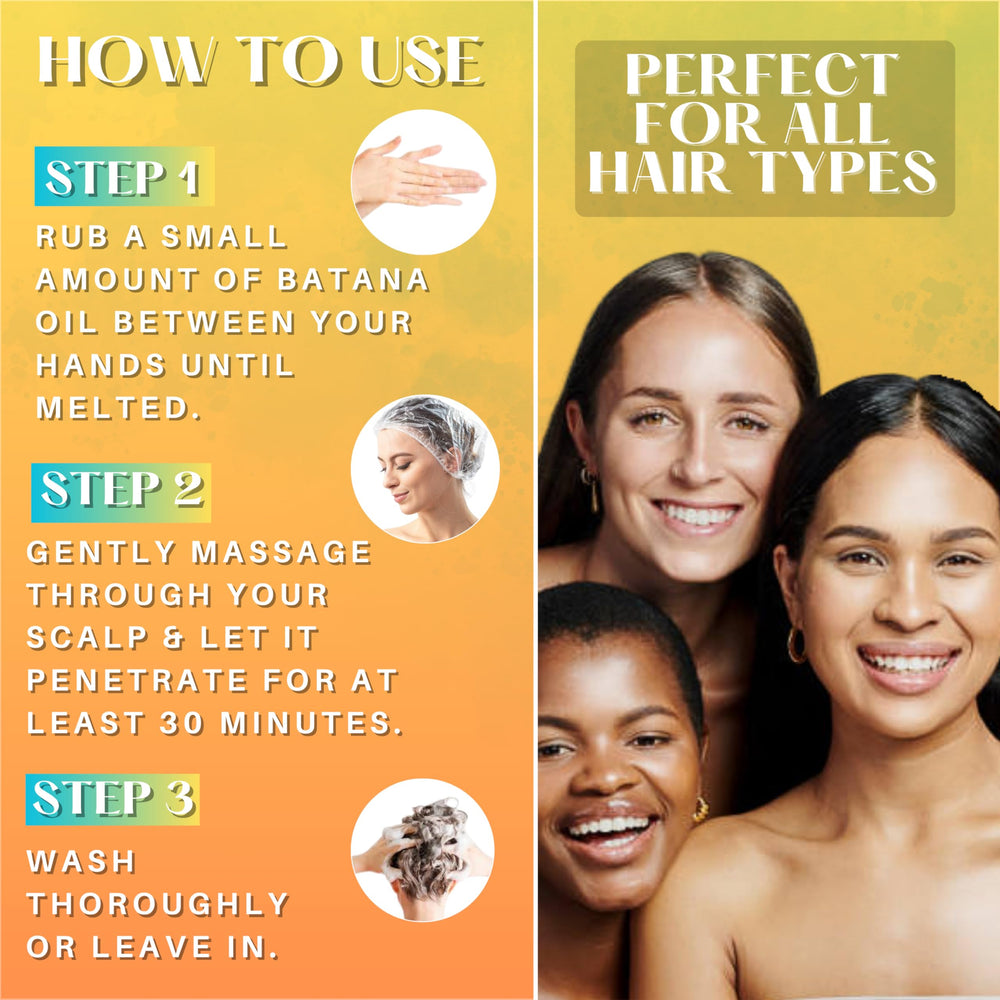 Batana Oil bottle highlighting hair shine and vitality