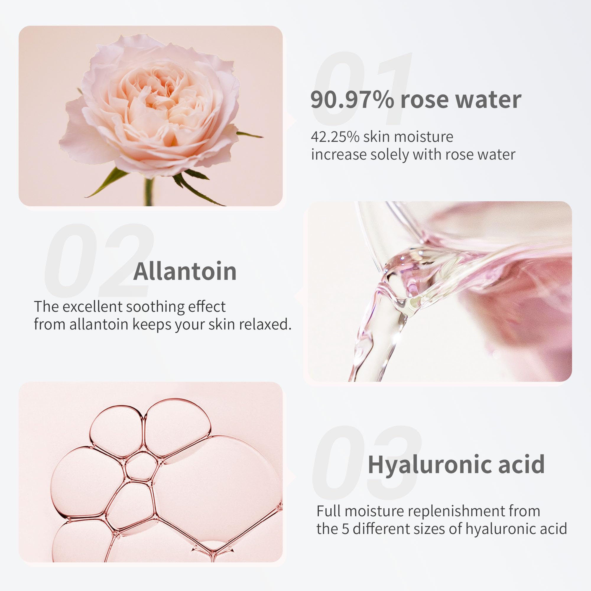 Mamonde Rose Water Toner moisture droplets close-up shows hydration boost potential.