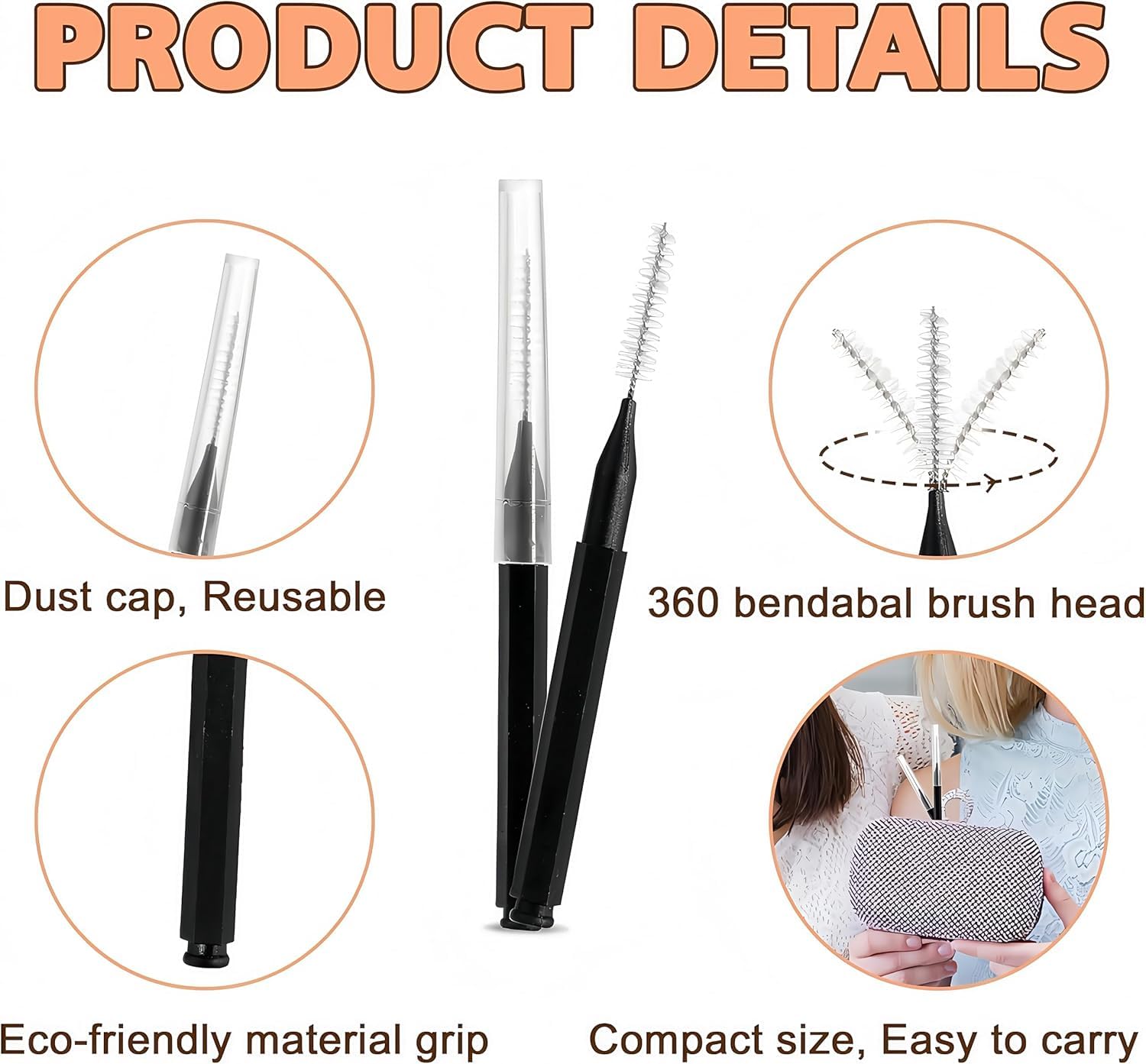 Mamxwaga compact brow brush pack fits in your makeup bag for on-the-go touch-ups