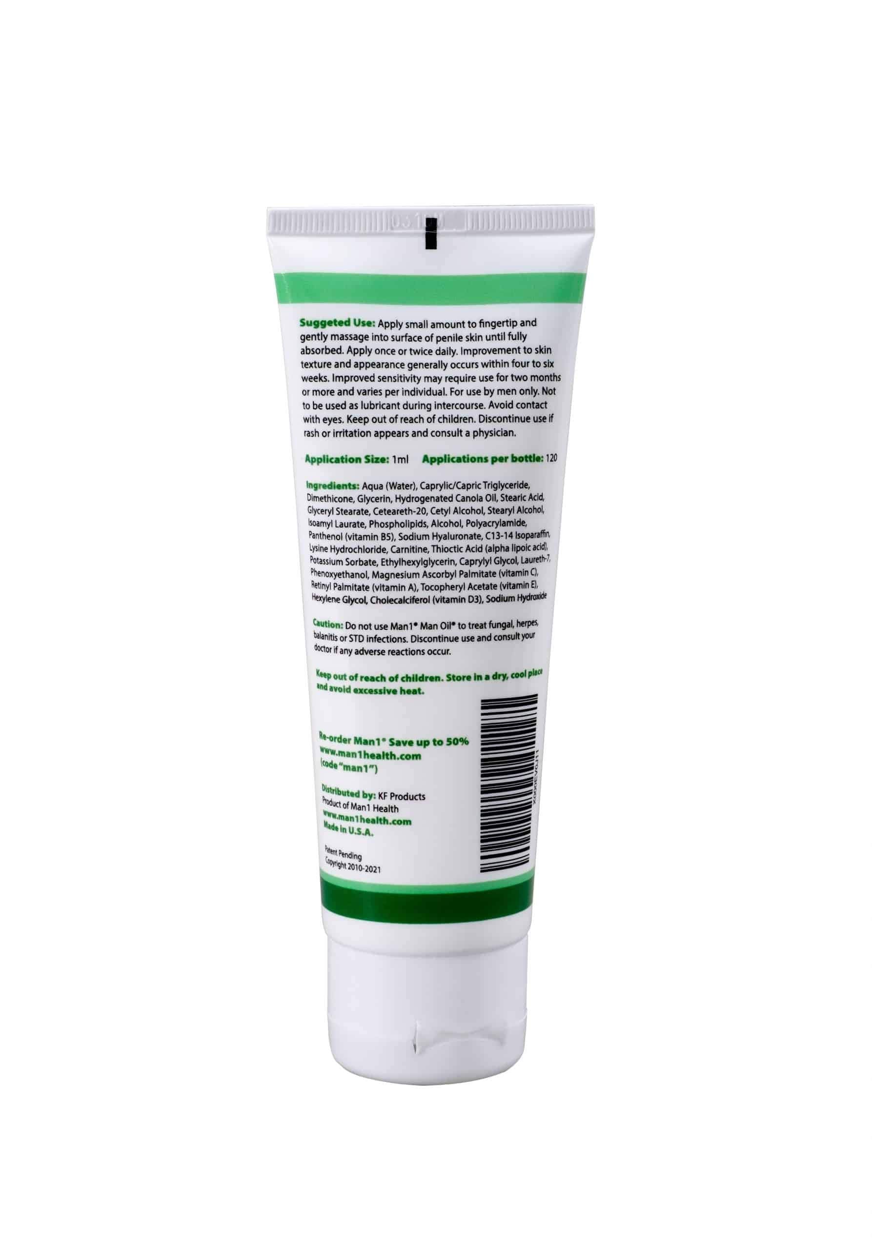 Man1 Man Oil packaging shows easy-dispense tube