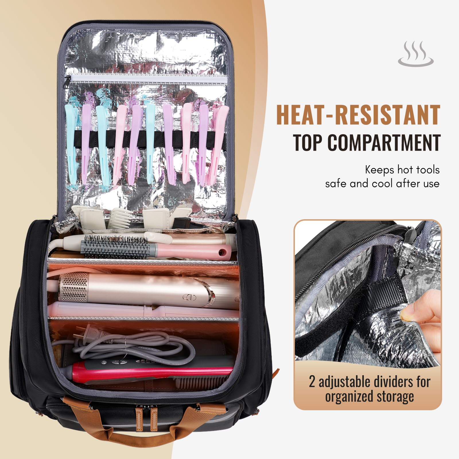 Mancro Hairstylist Travel Bag removable pouches organized for gels, clips, brushes