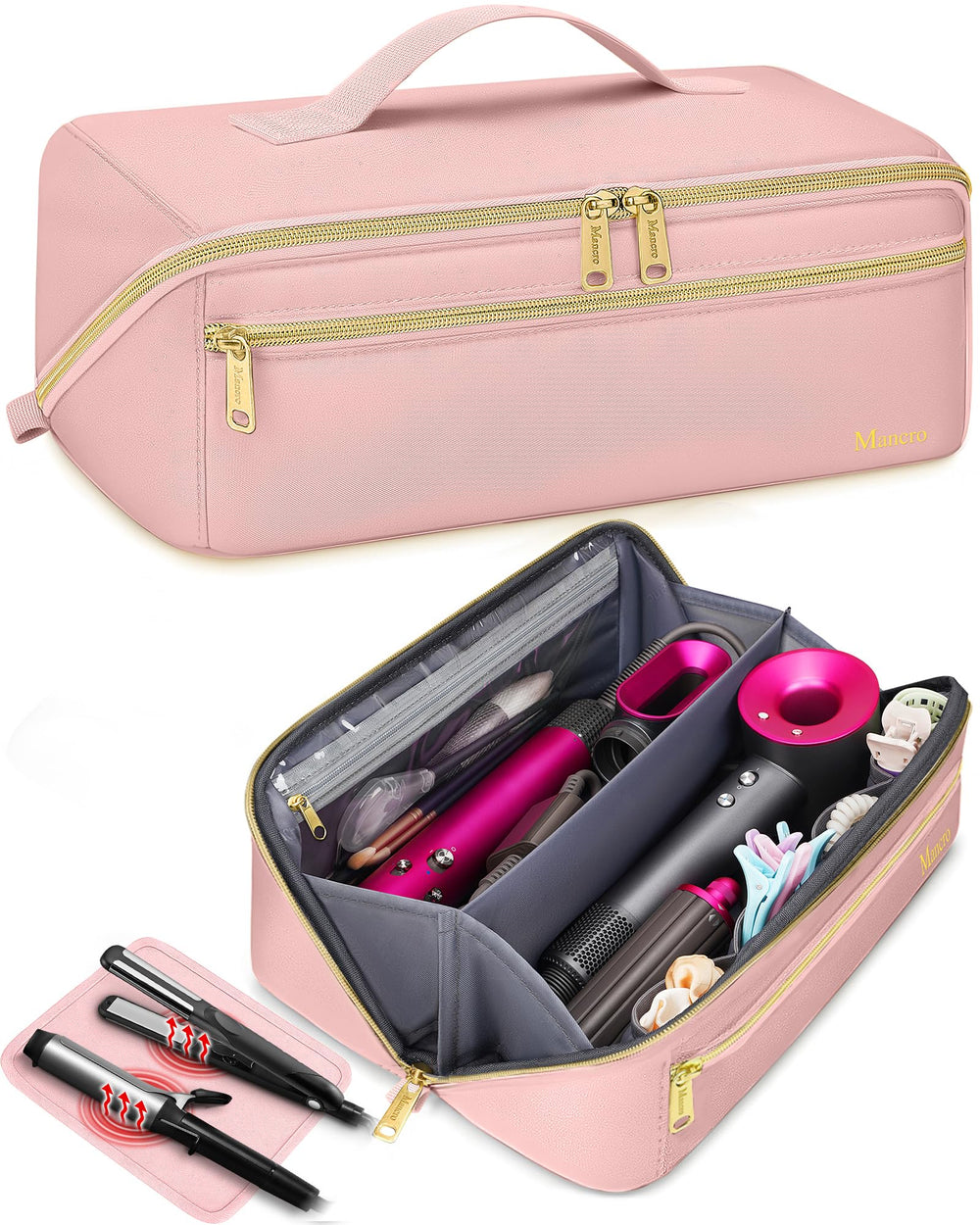 Mancro hot hair tools travel bag with heat-resistant mat keeps tools organized and protected during travel.