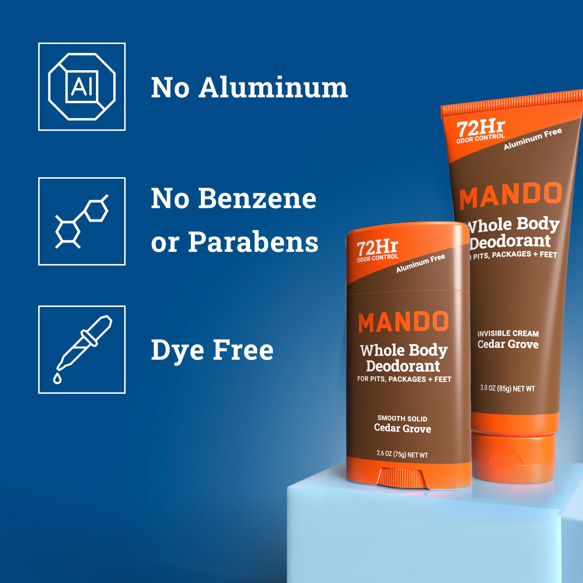Mando 72-hour odor-control concept shown with product imagery and confident wear.