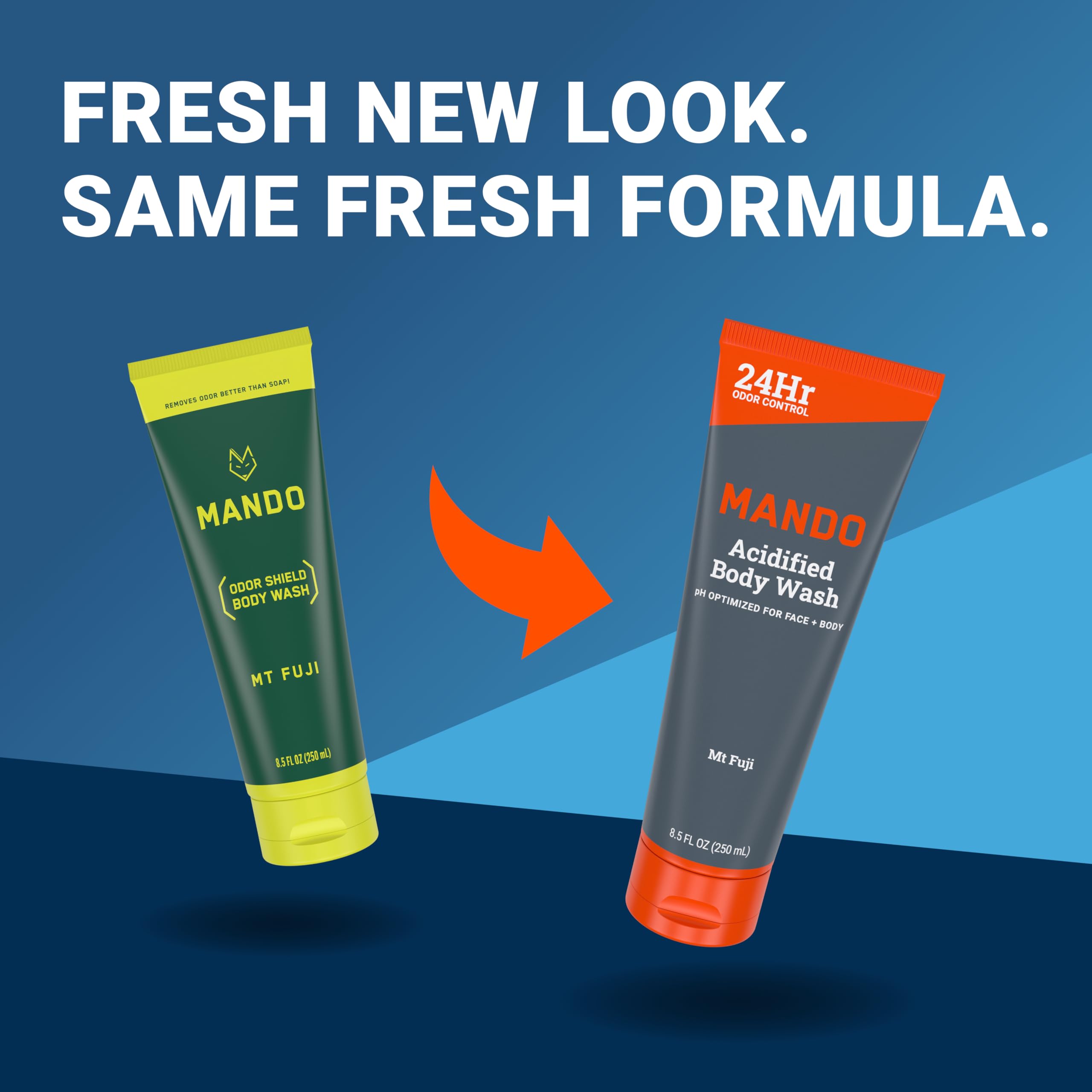 Mando Acidified Body Wash Mt Fuji bottle highlights all-day freshness.