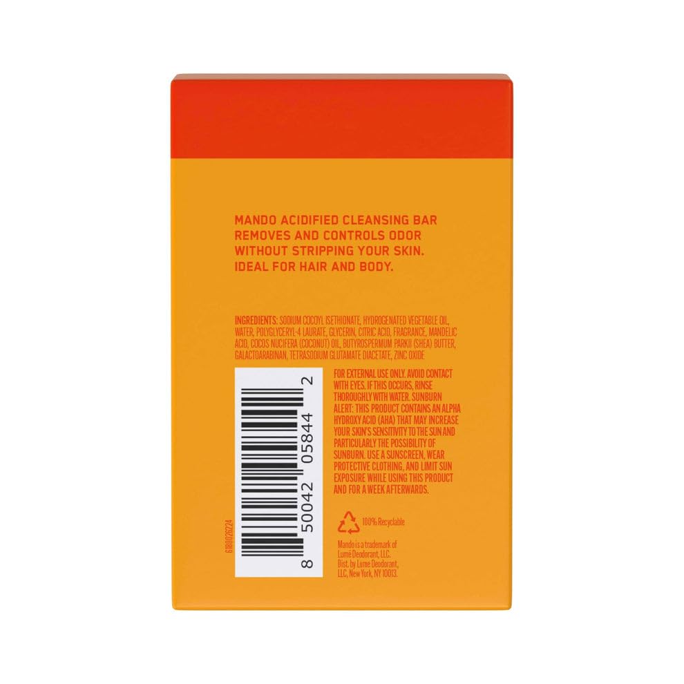 Mando Acidified Cleansing Bar in shower scene signaling 24-hour odor control