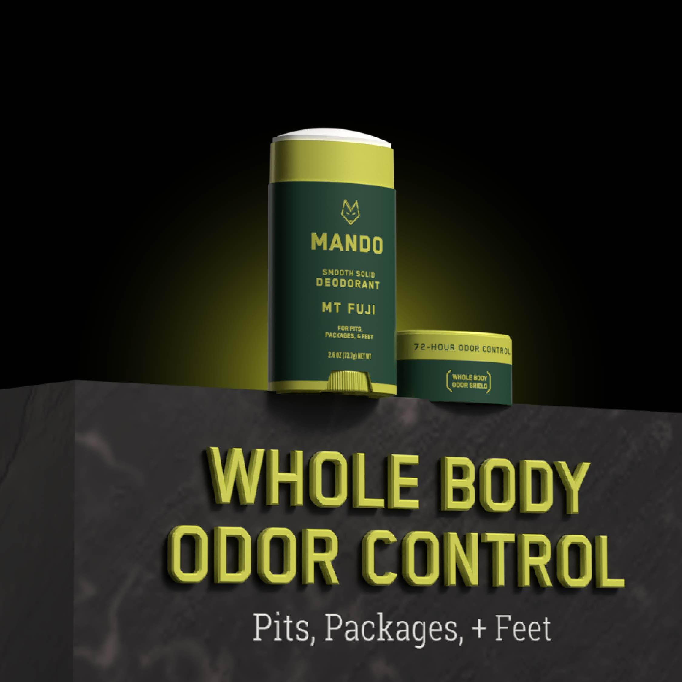 Mando aluminum-free and baking-soda-free label emphasizes safe care.
