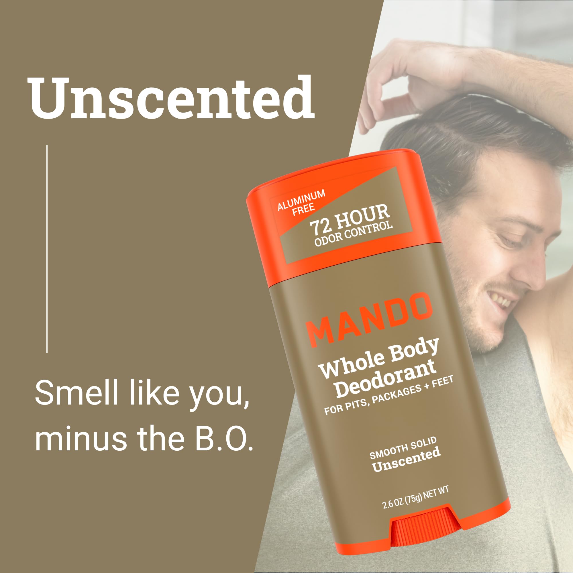 Mando aluminum-free and baking-soda-free formula applied underarms for skin safe use.