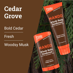 Mando aluminum-free, baking-soda-free formula highlighted for skin-safe use.