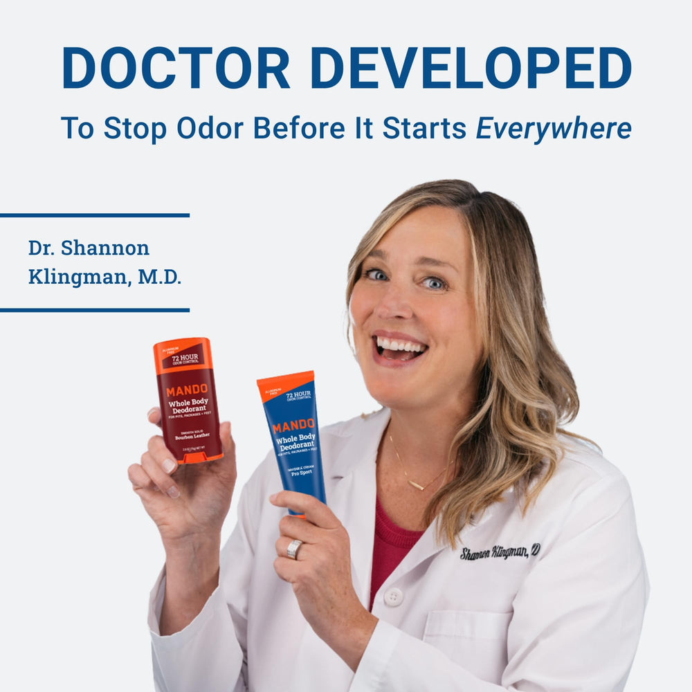 Mando aluminum-free baking soda-free image underscores gentle, non-irritating deodorant.