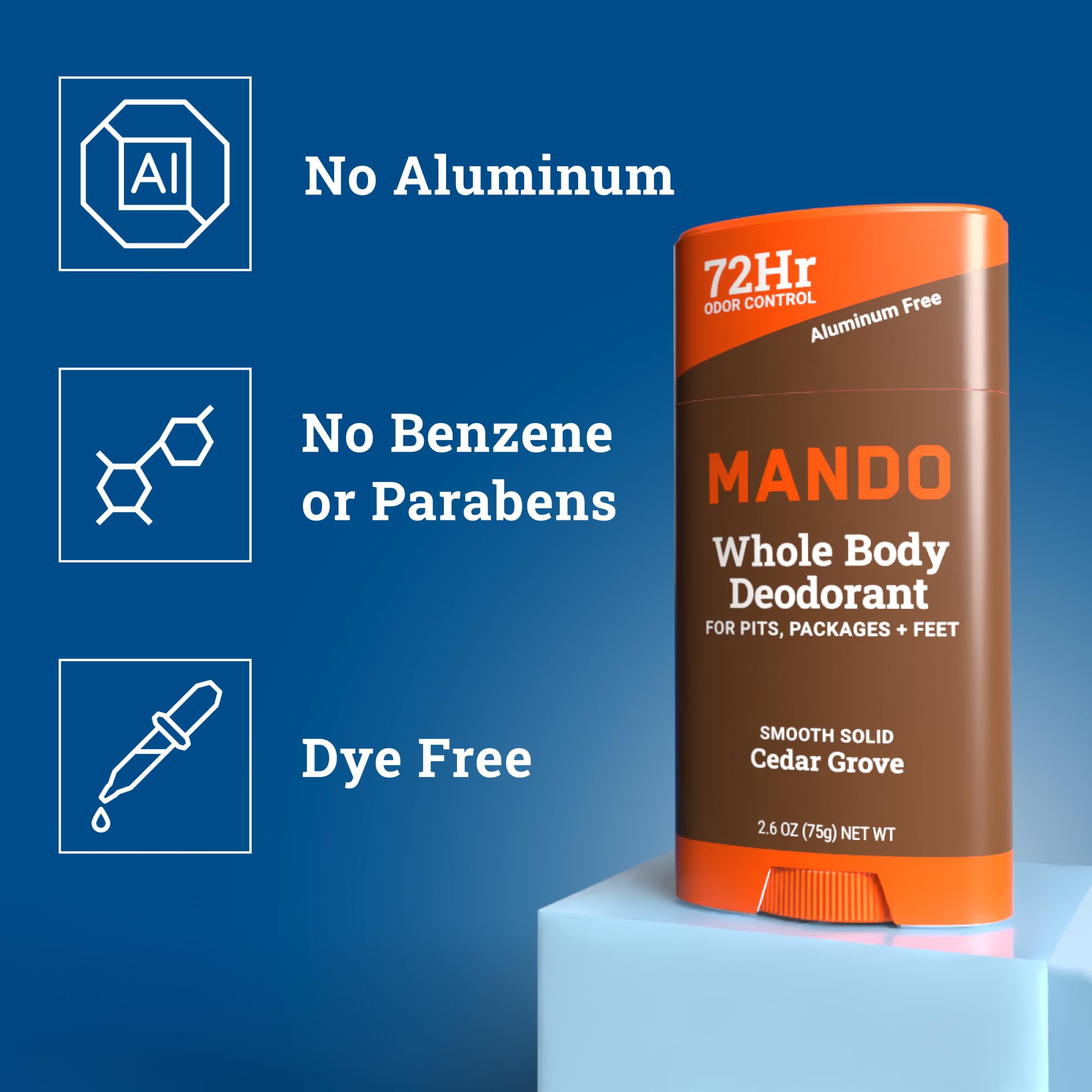 Mando Cedar Grove deodorant being applied for daily freshness