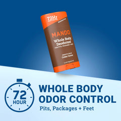 Mando Cedar Grove deodorant stick back label close-up