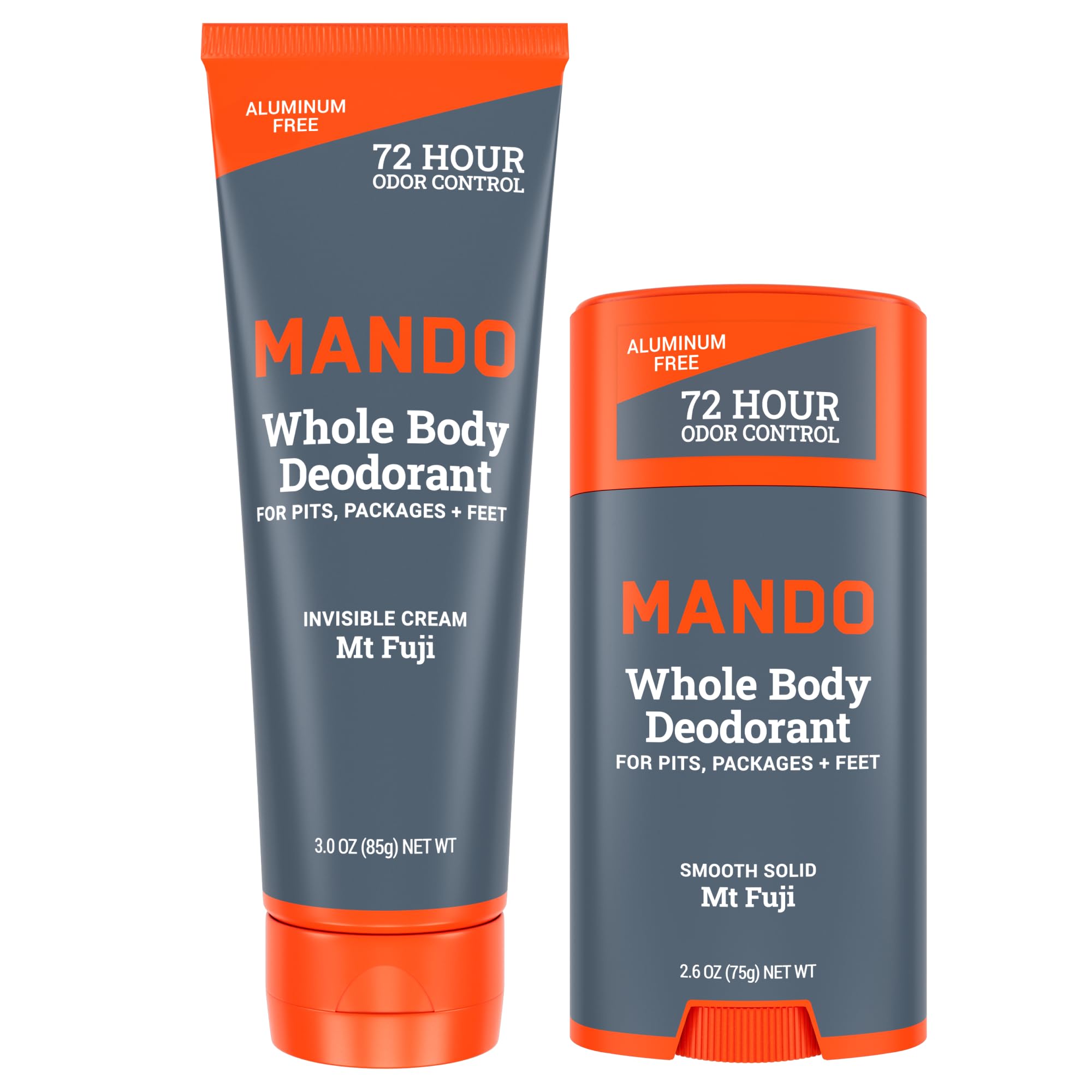 Mando cream tube Mt Fuji packaging for 72-hour odor control.