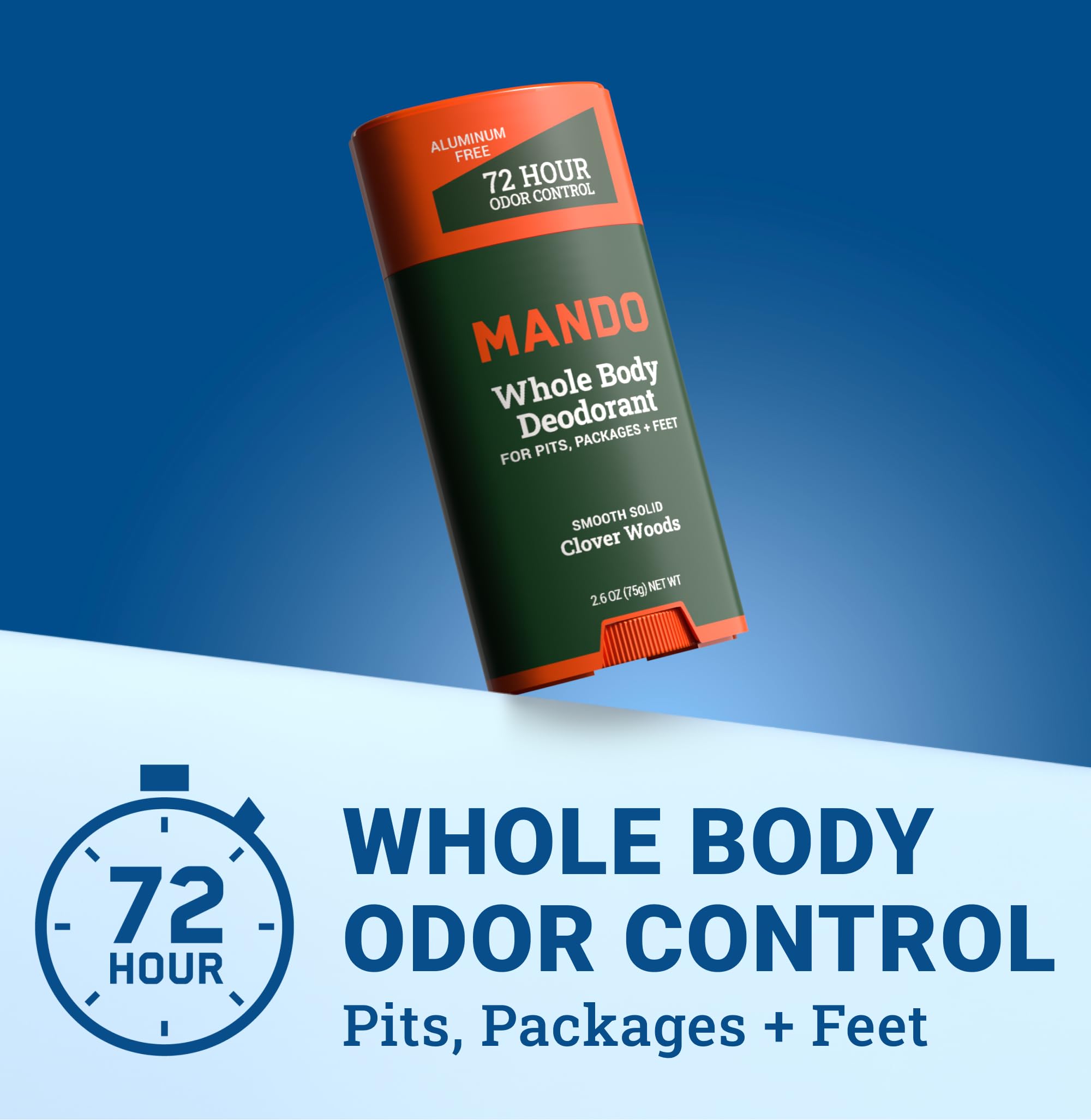 Mando deodorant underarm application demonstrates smooth solid texture and long-lasting freshness.