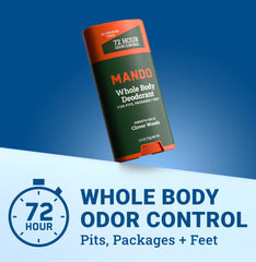 Mando deodorant underarm application demonstrates smooth solid texture and long-lasting freshness.