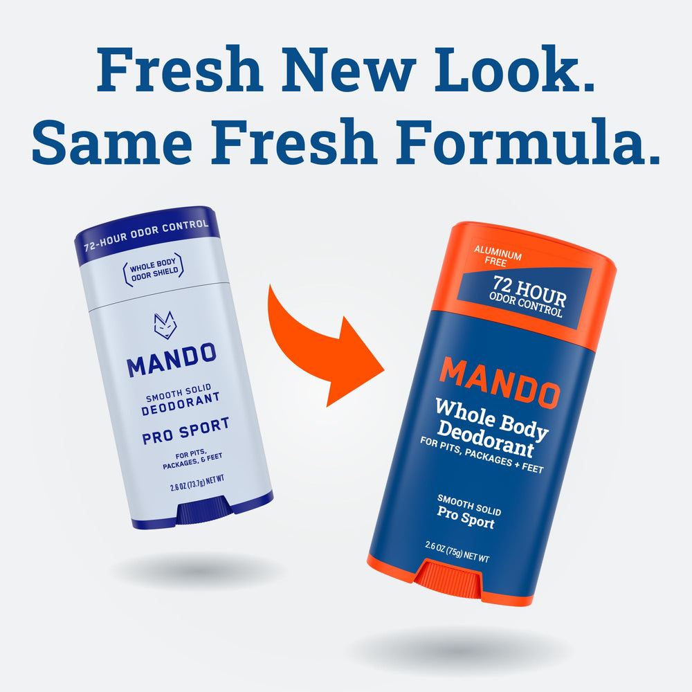 Mando doctor-developed label conveys trusted, dermatologist-backed odor management.