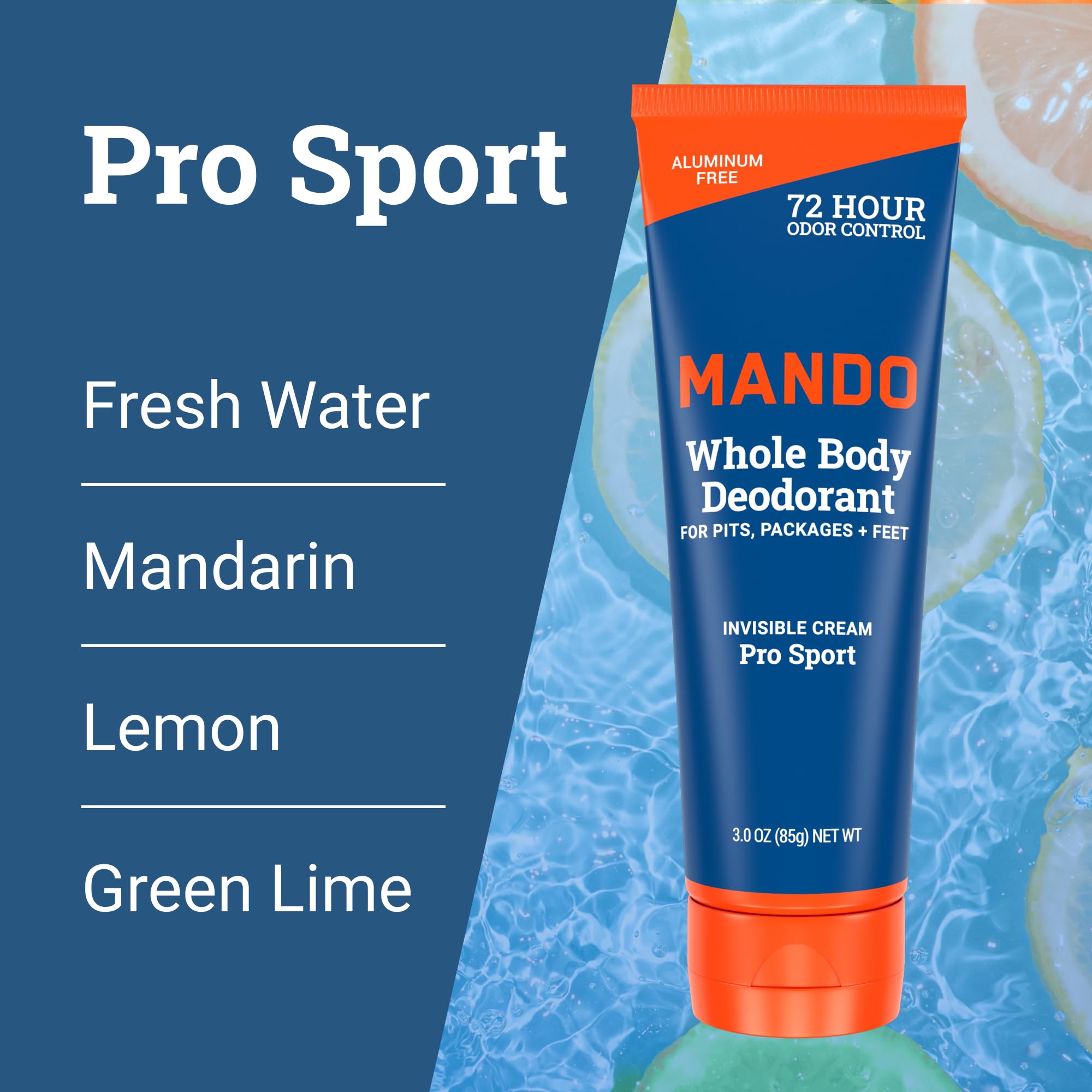 Mando hypoallergenic skin-safe badge on bottle supports sensitive-skin use.