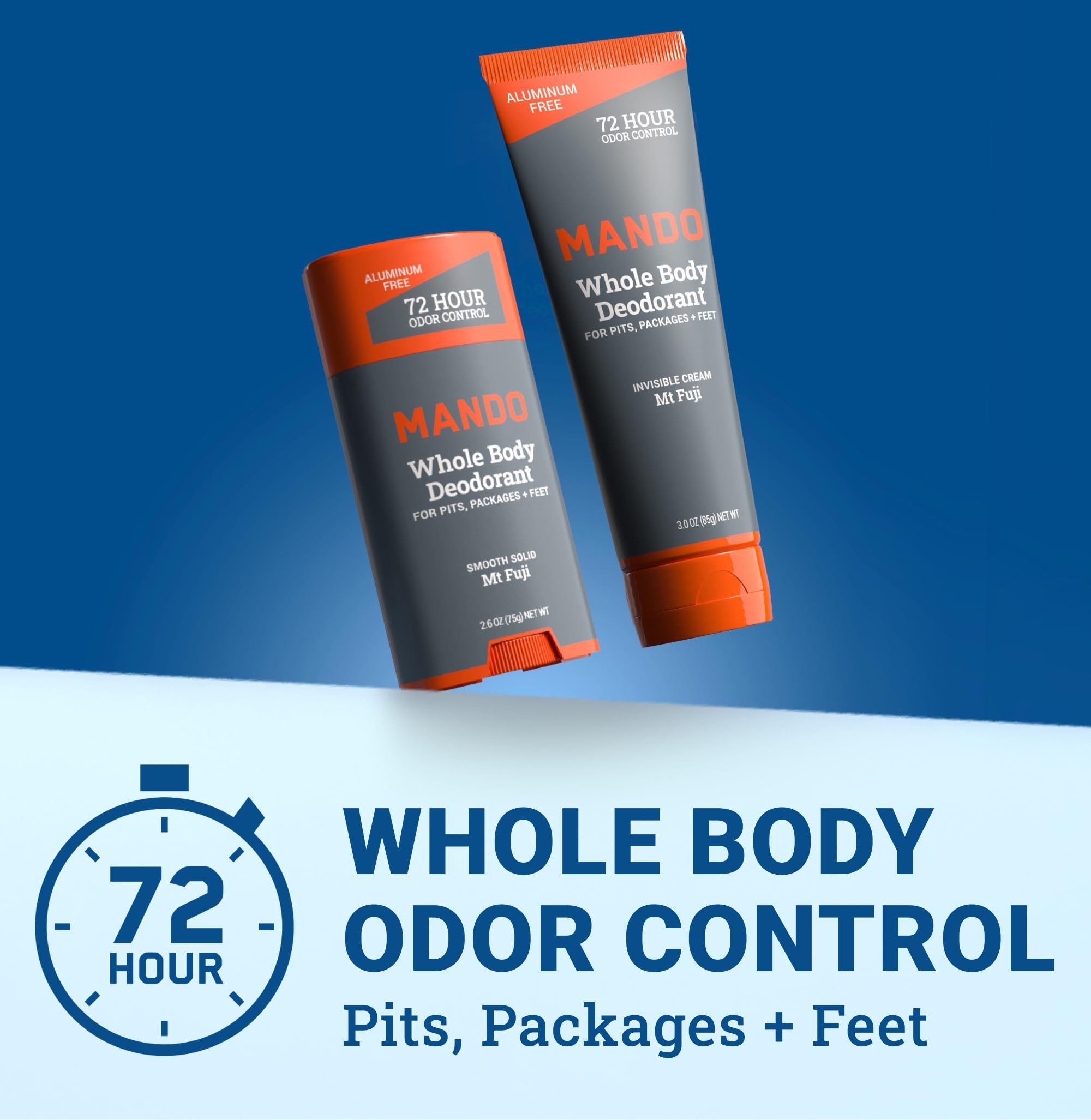 Mando odor-control science highlight with 72-hour protection claim.