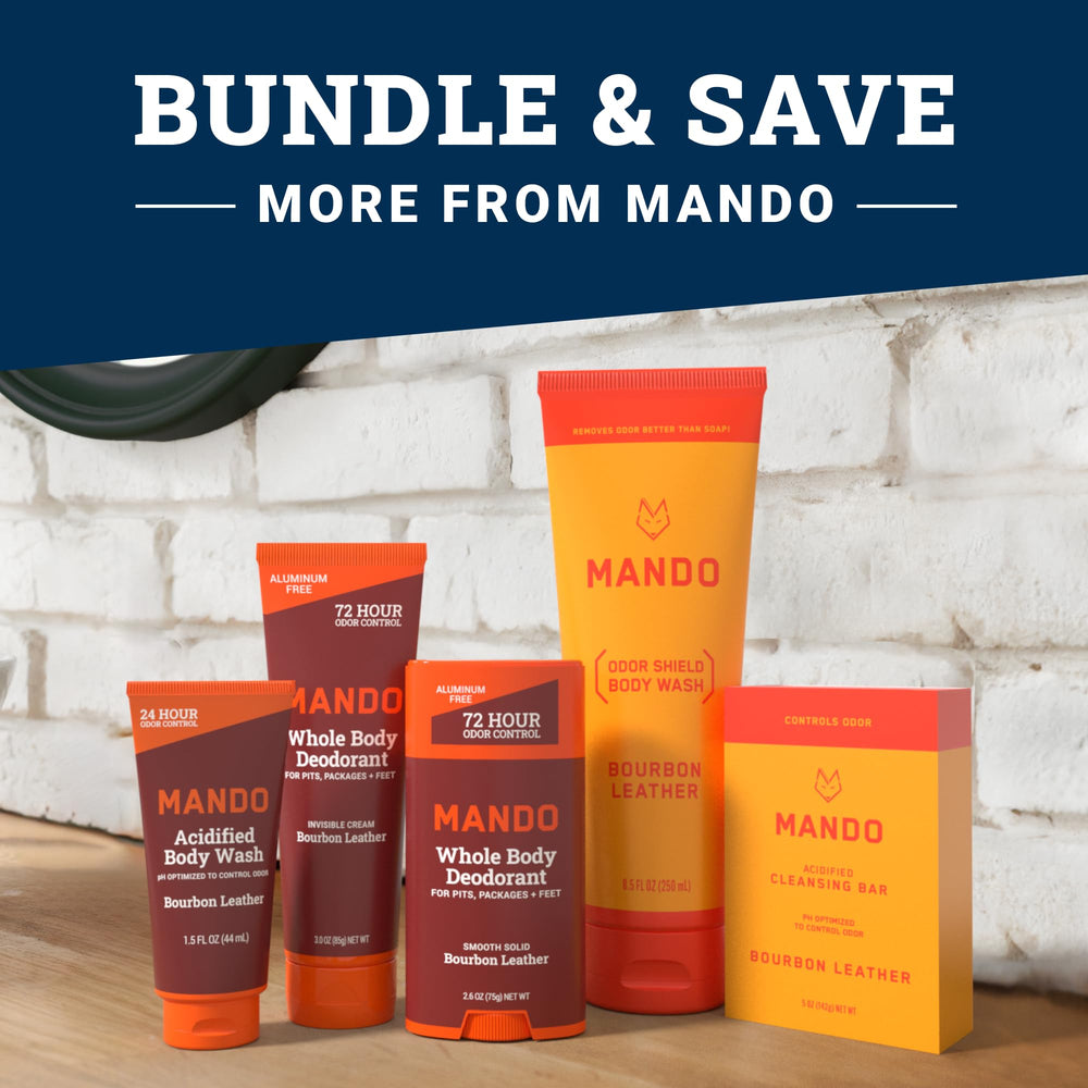 Mando Odor Shield Body Wash ingredients note mandelic acid action and skin-safe formula