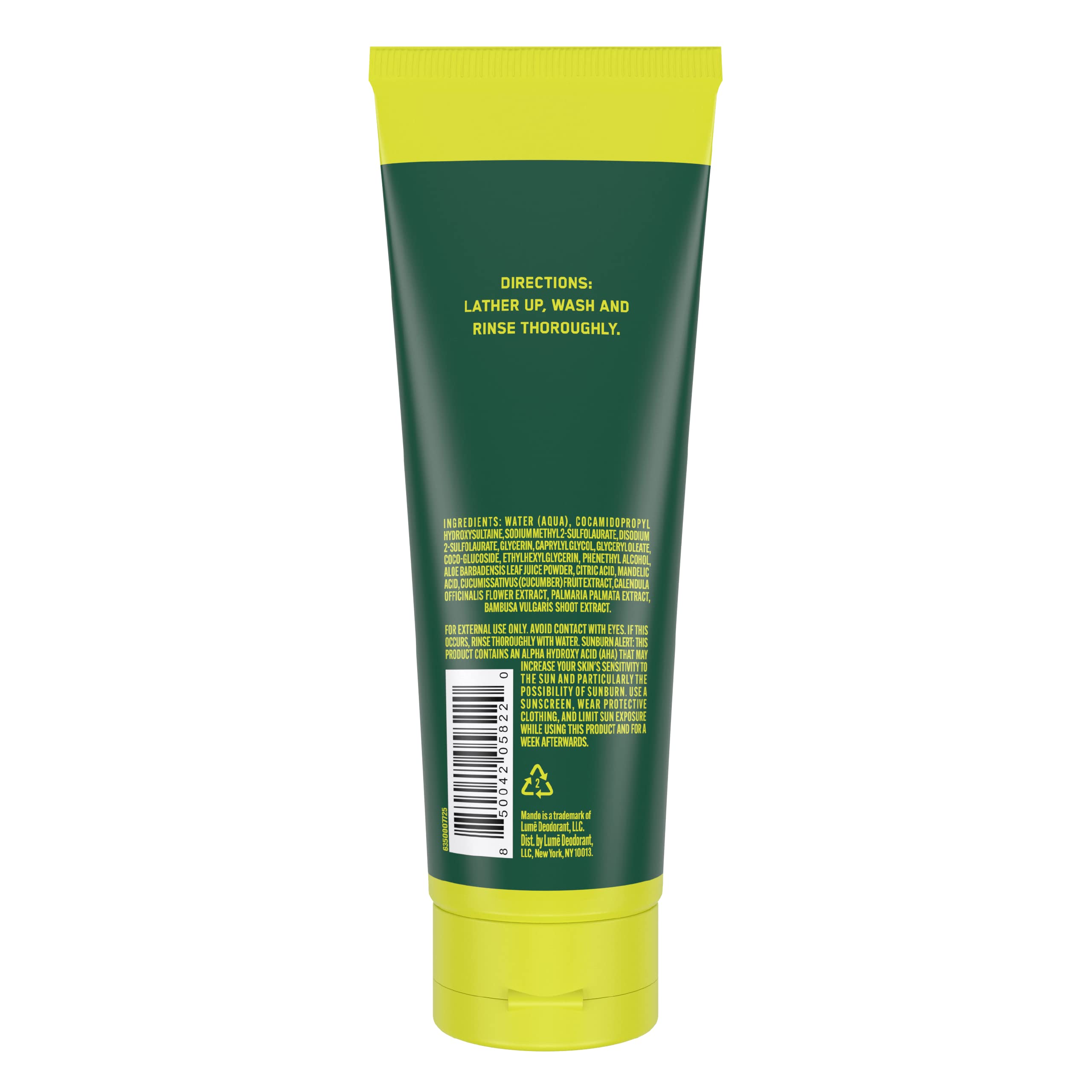 Mando Odor Shield Body Wash label details highlight SLS and paraben free formula.