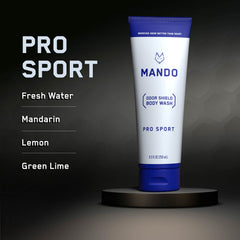 Mando Odor Shield Body Wash pump-dispense—easy daily odor control.