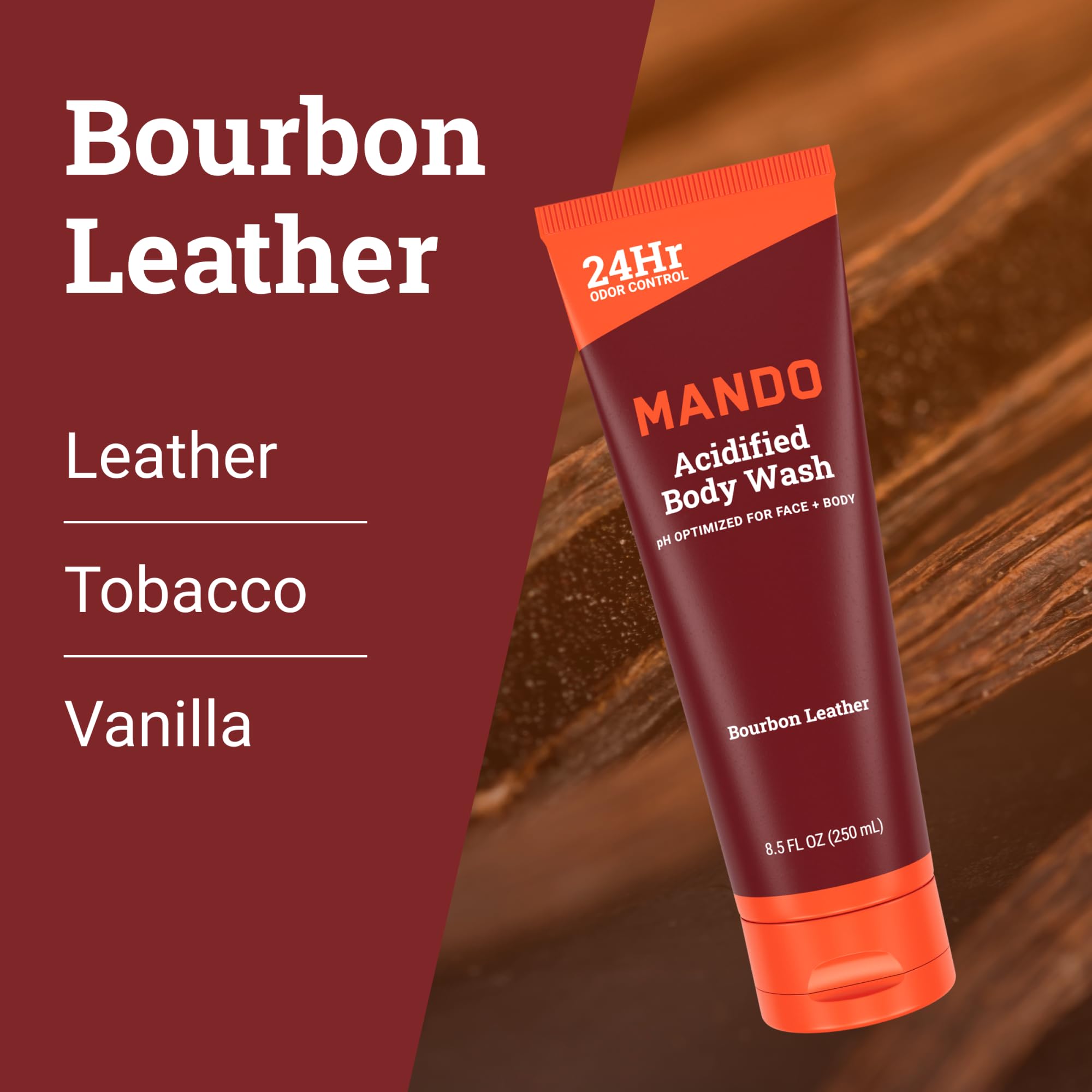 Mando Odor Shield Body Wash in shower scene suggests daily odor protection after washing