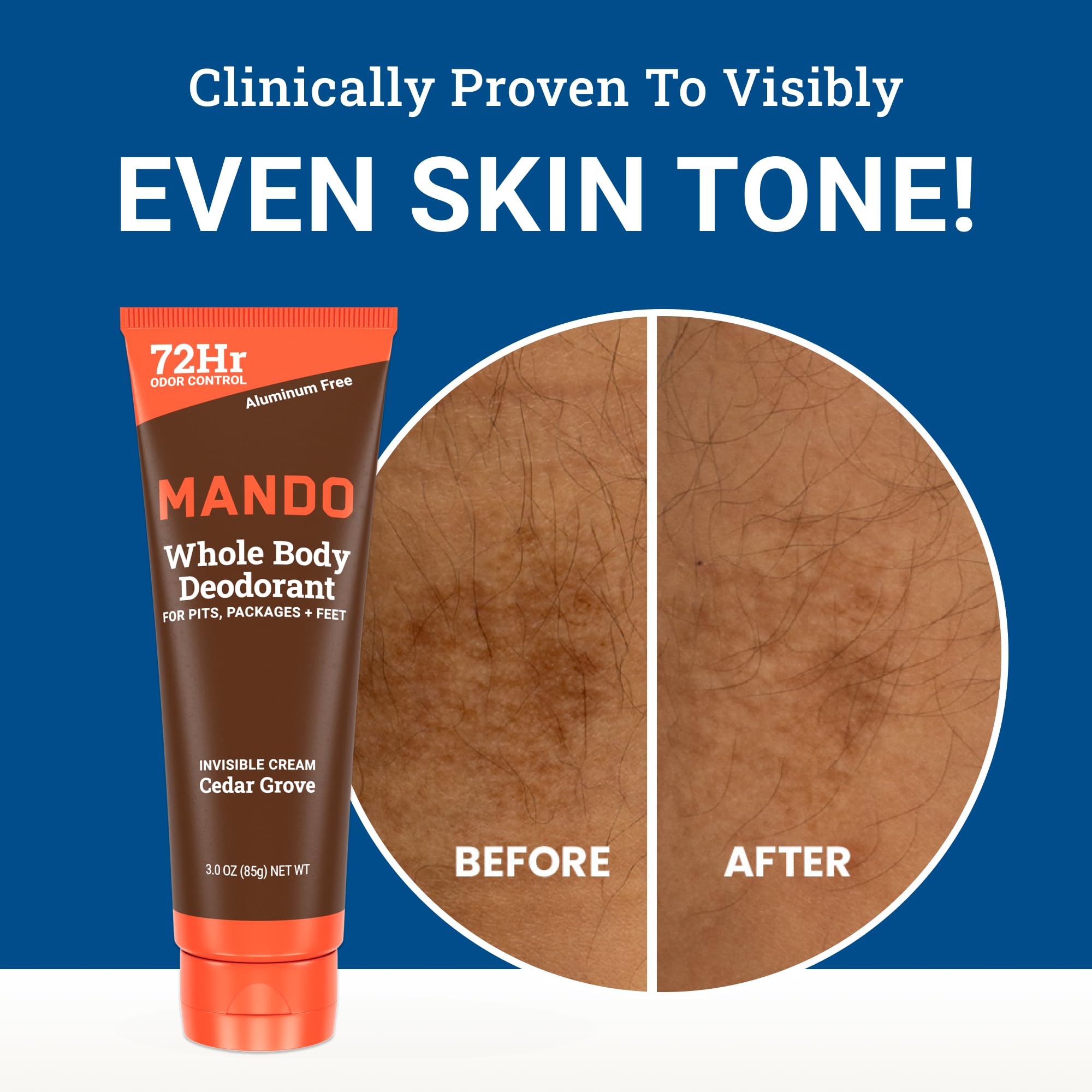 Mando preodorant science highlights pH-balanced formula preventing odor.