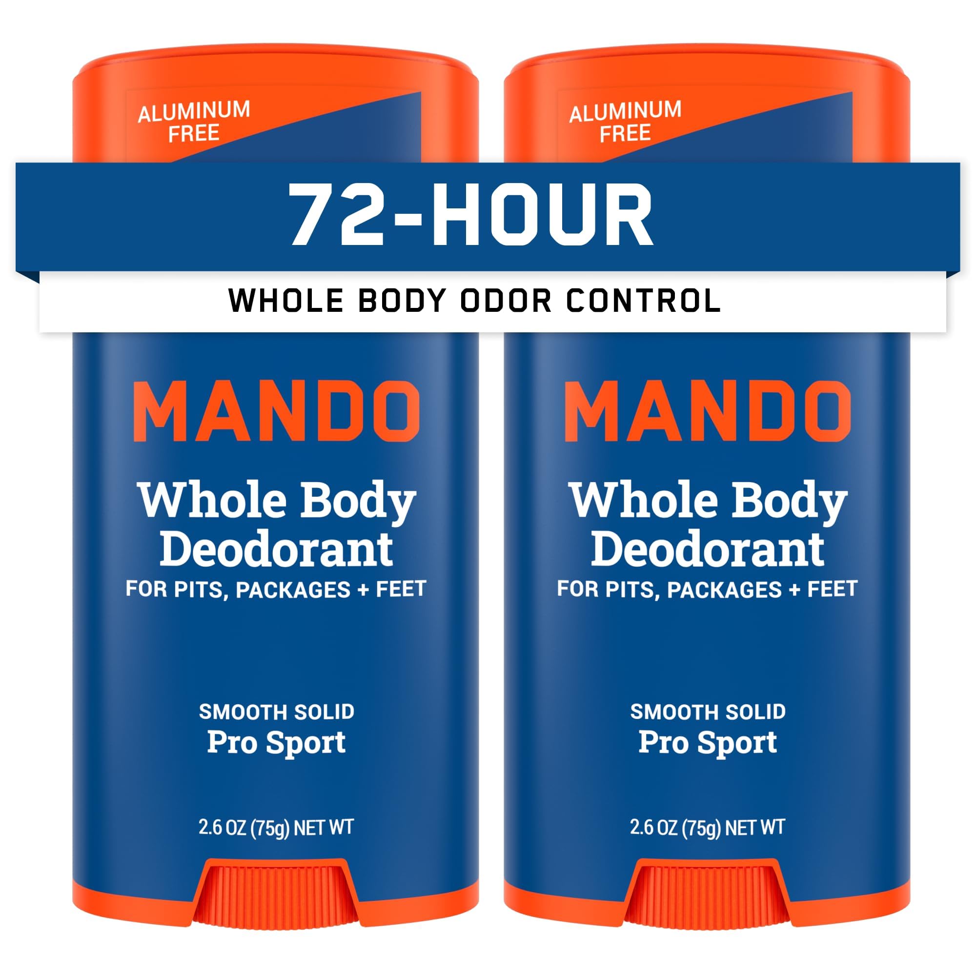 Mando Pro Sport deodorant stick front view showing aluminum-free odor control for all-day freshness.