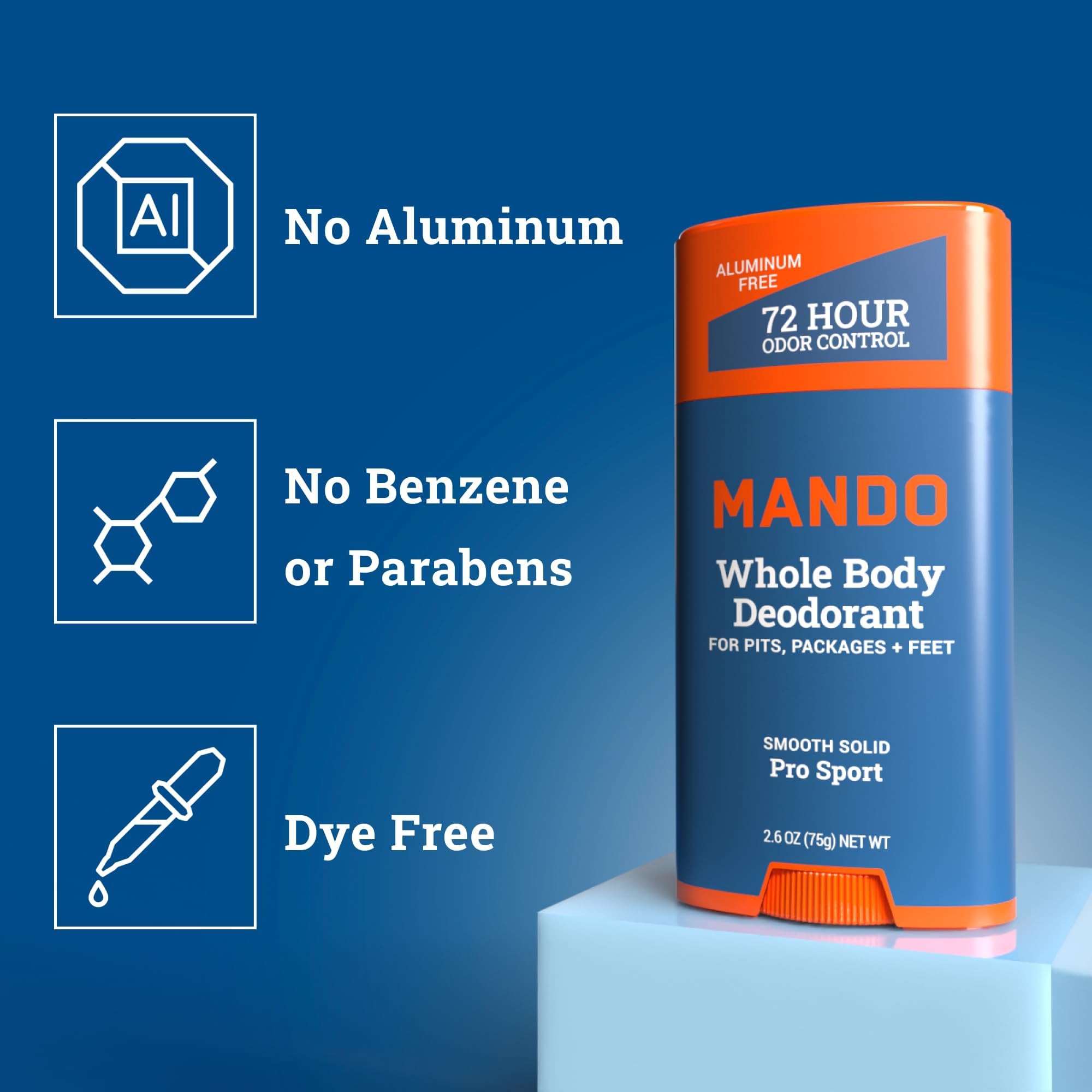 Mando Pro Sport label close-up highlighting 72-hour odor control claim.