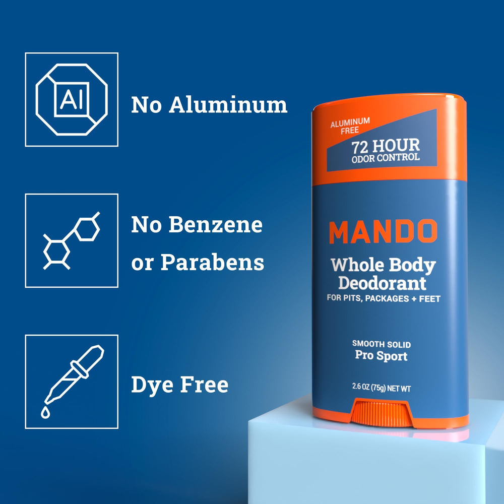 Mando Pro Sport label close-up highlighting 72-hour odor control claim.