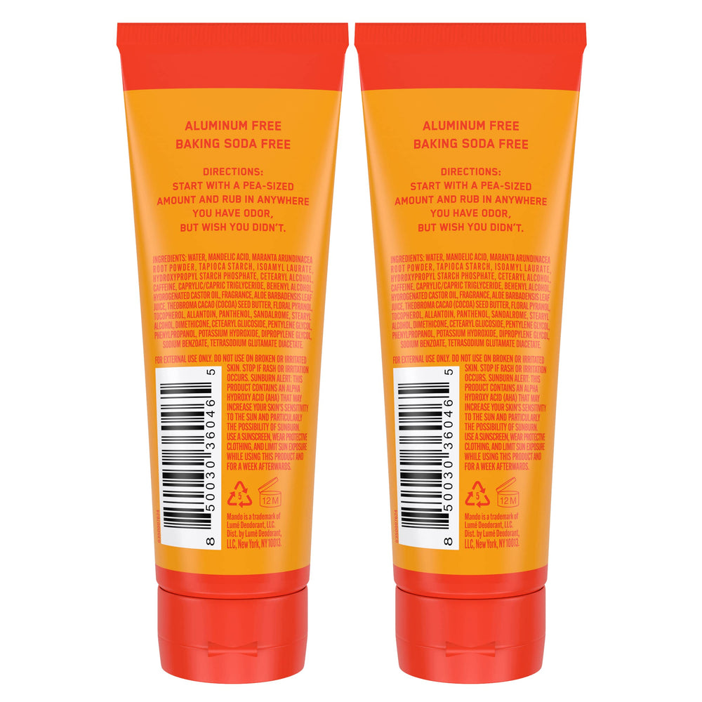 Mando Bourbon Leather on shelf emphasizes skin-safe, aluminum- and baking soda-free formula