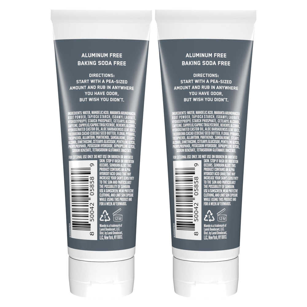 Mando aluminum-free and baking-soda-free formula promotes skin safety.
