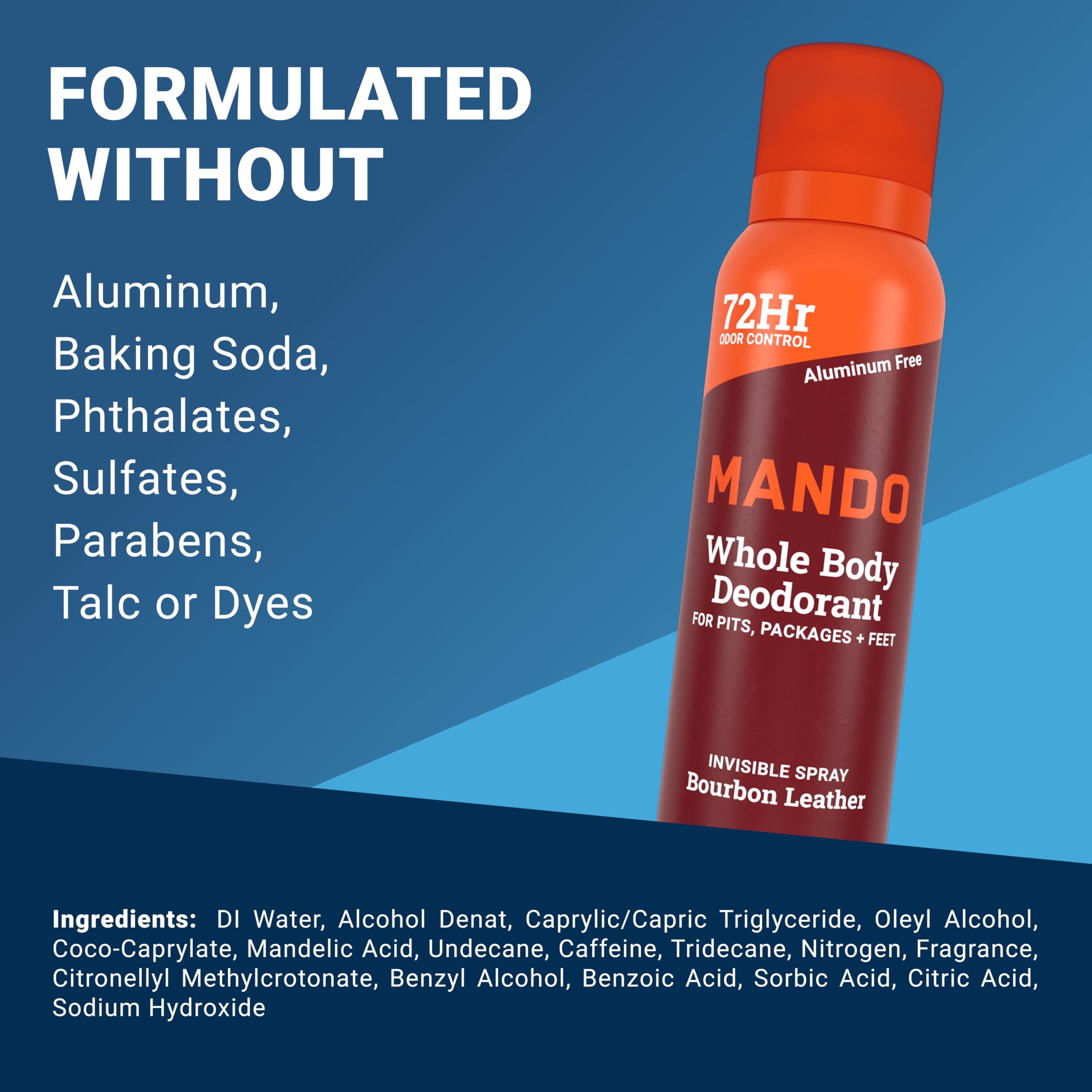 Mando Bourbon Leather deodorant label focusing on PREodorant technology