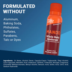 Mando Bourbon Leather deodorant label focusing on PREodorant technology