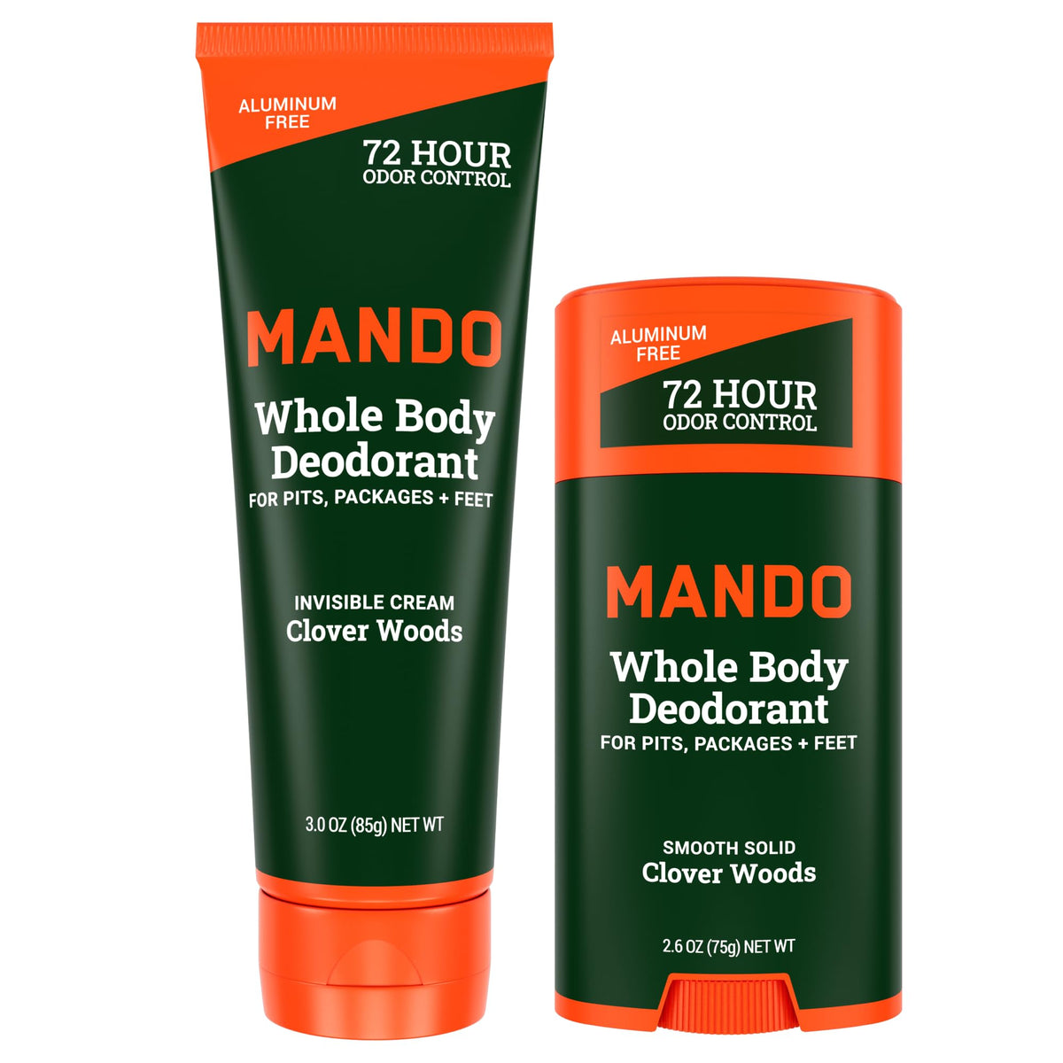 Mando Whole Body Deodorant cream tube close-up for all-day freshness.