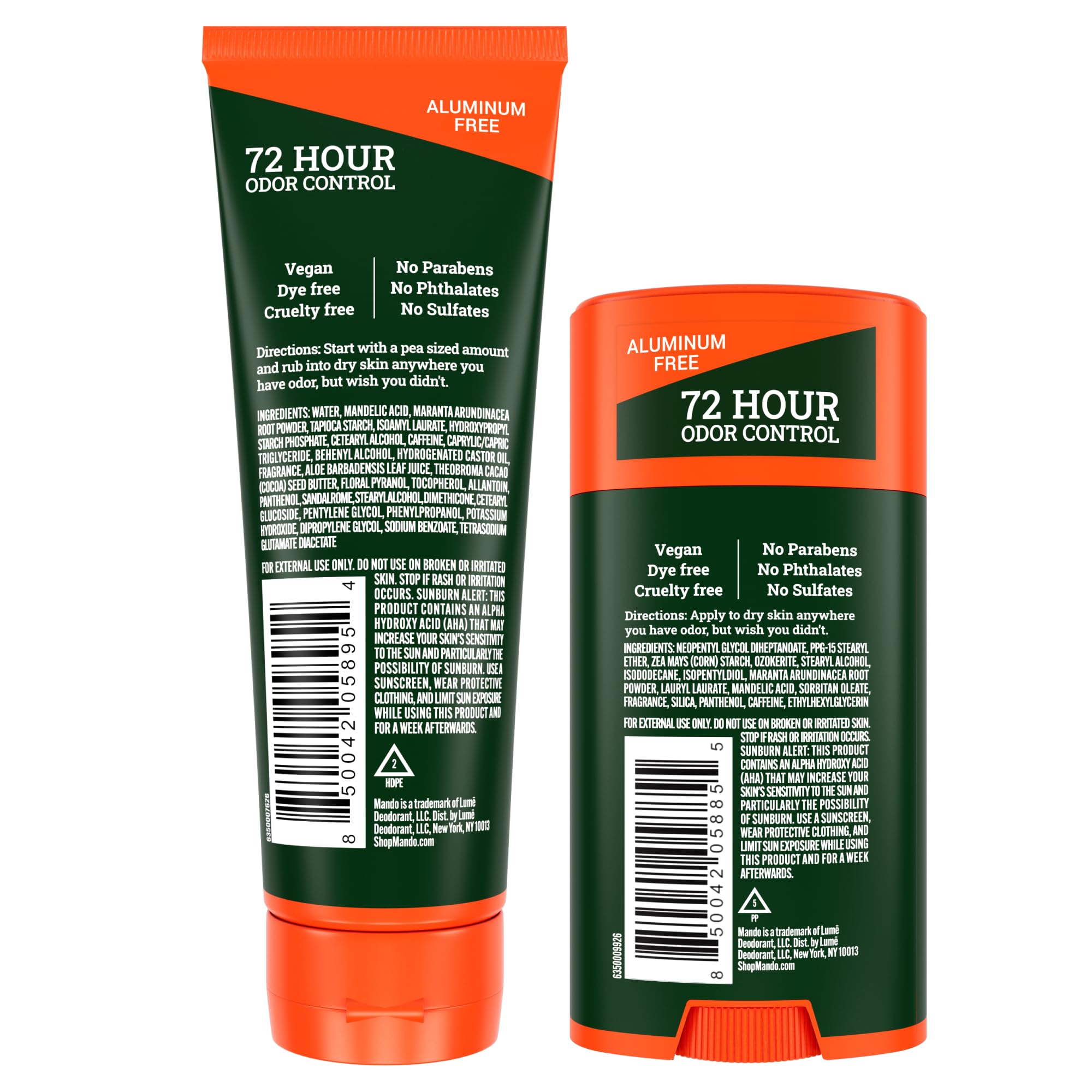 Mando Whole Body Deodorant cream tube on skin for everyday odor control.