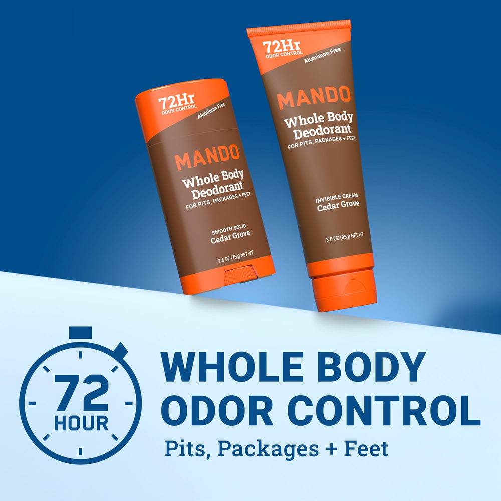 Mando solid-stick close-up demonstrates portable odor protection on the go.