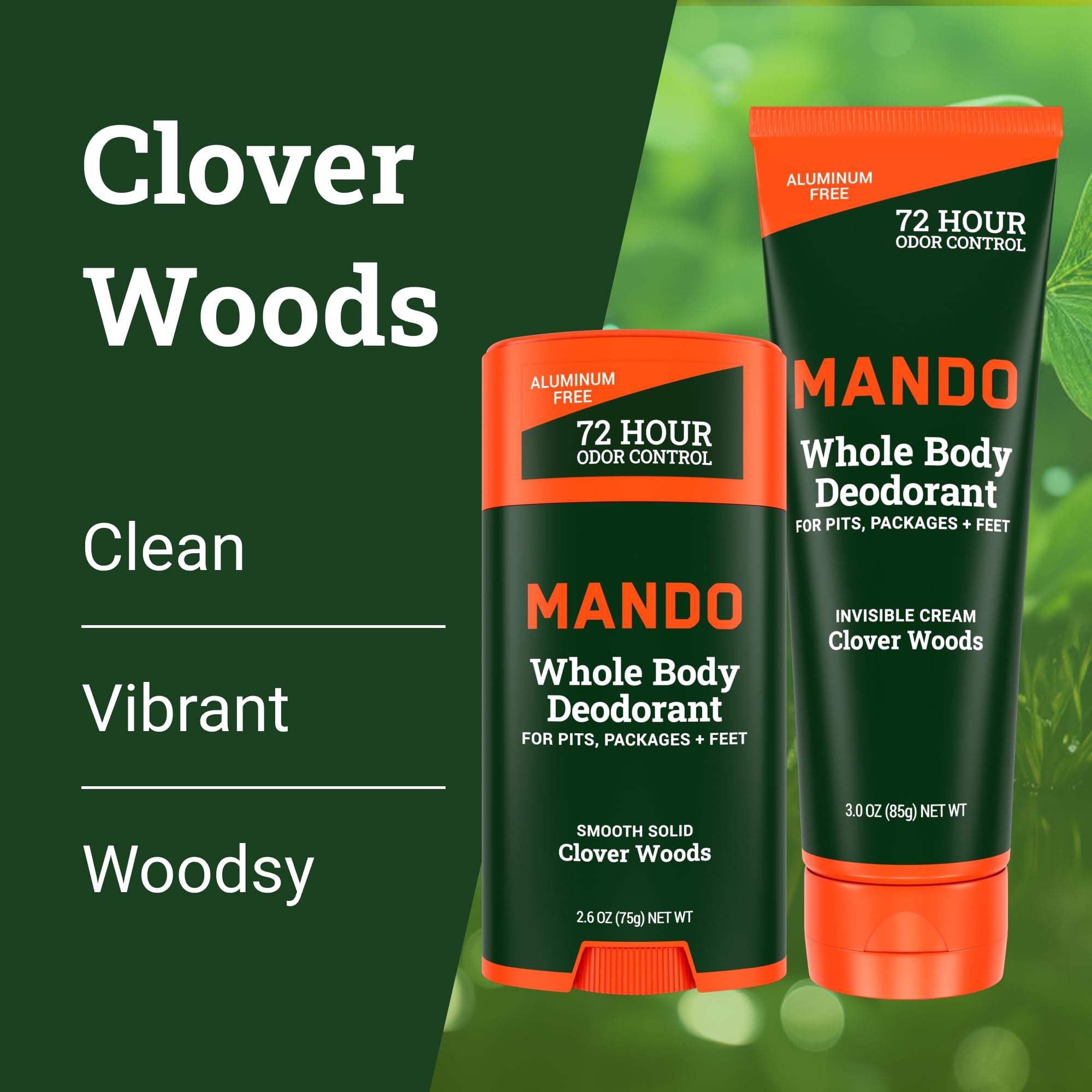 Mando Whole Body Deodorant solid stick on arm demonstrating discrete application.
