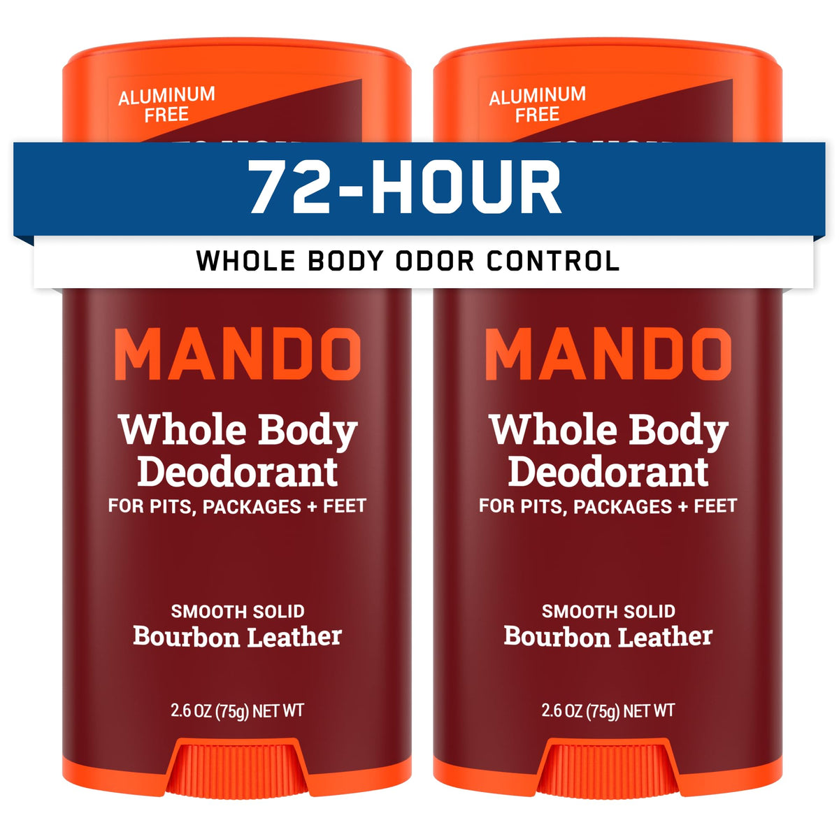 Mando whole body deodorant stick Bourbon Leather shows a skin-safe formula for all-day odor control.