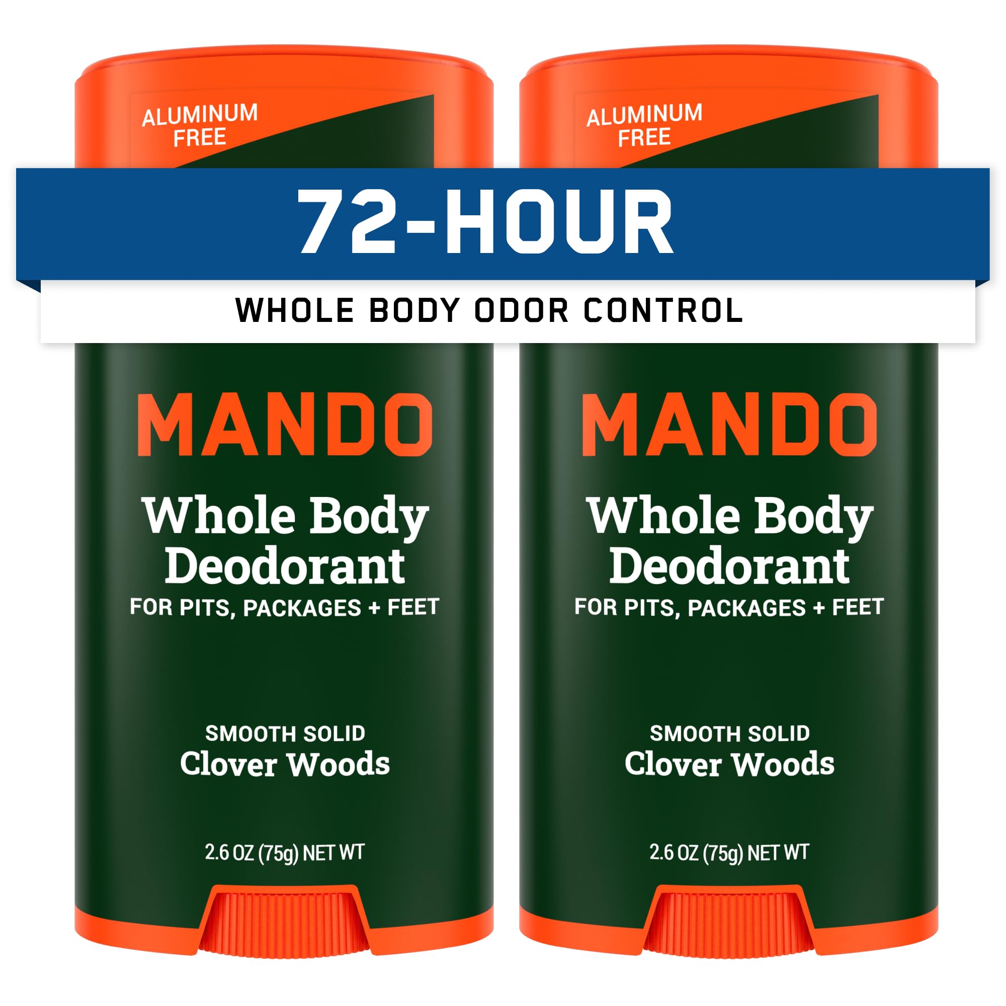 Mando Whole Body Deodorant stick applying Clover Woods scent for all-over odor control.