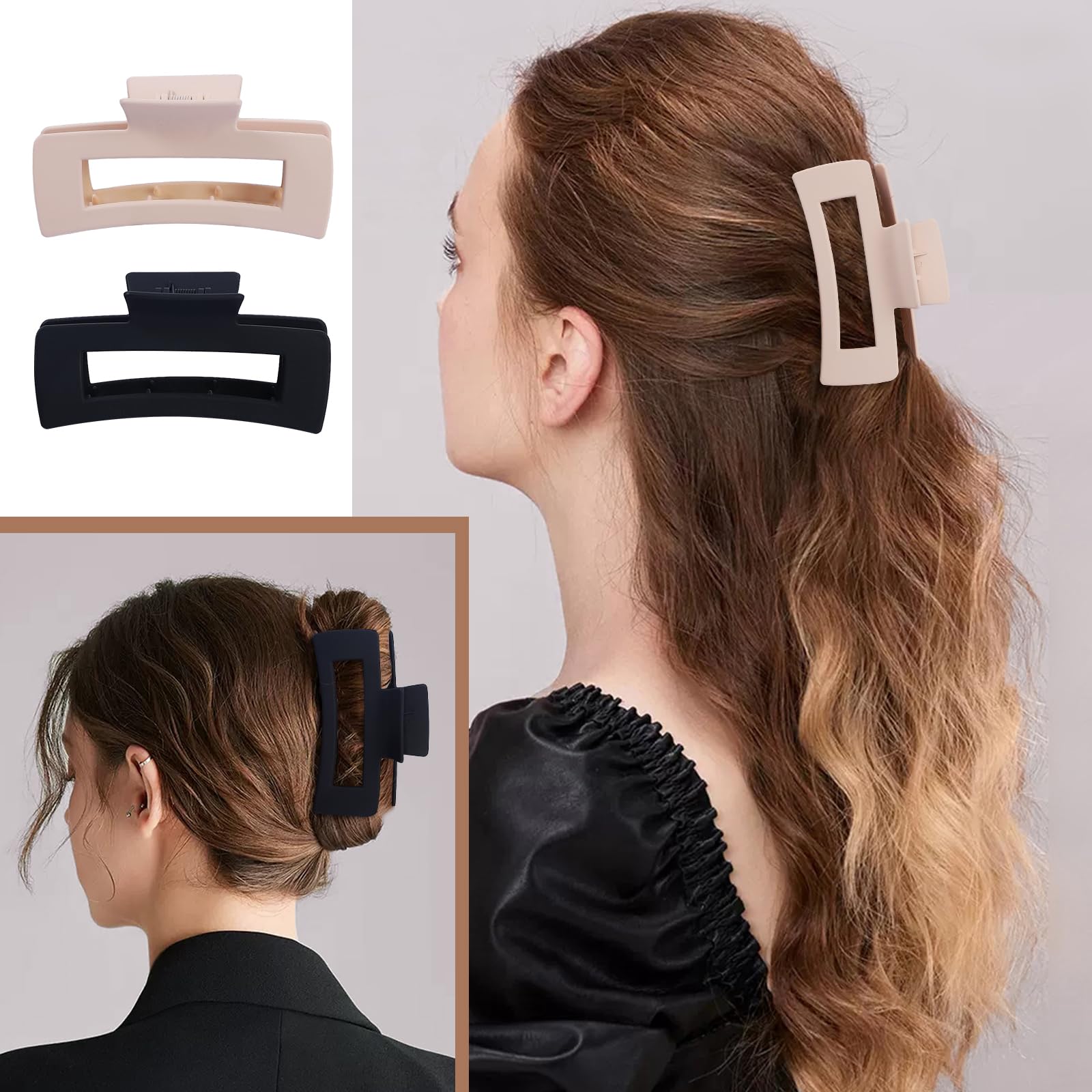 Mandydov large hair claw clip black front view for strong hold