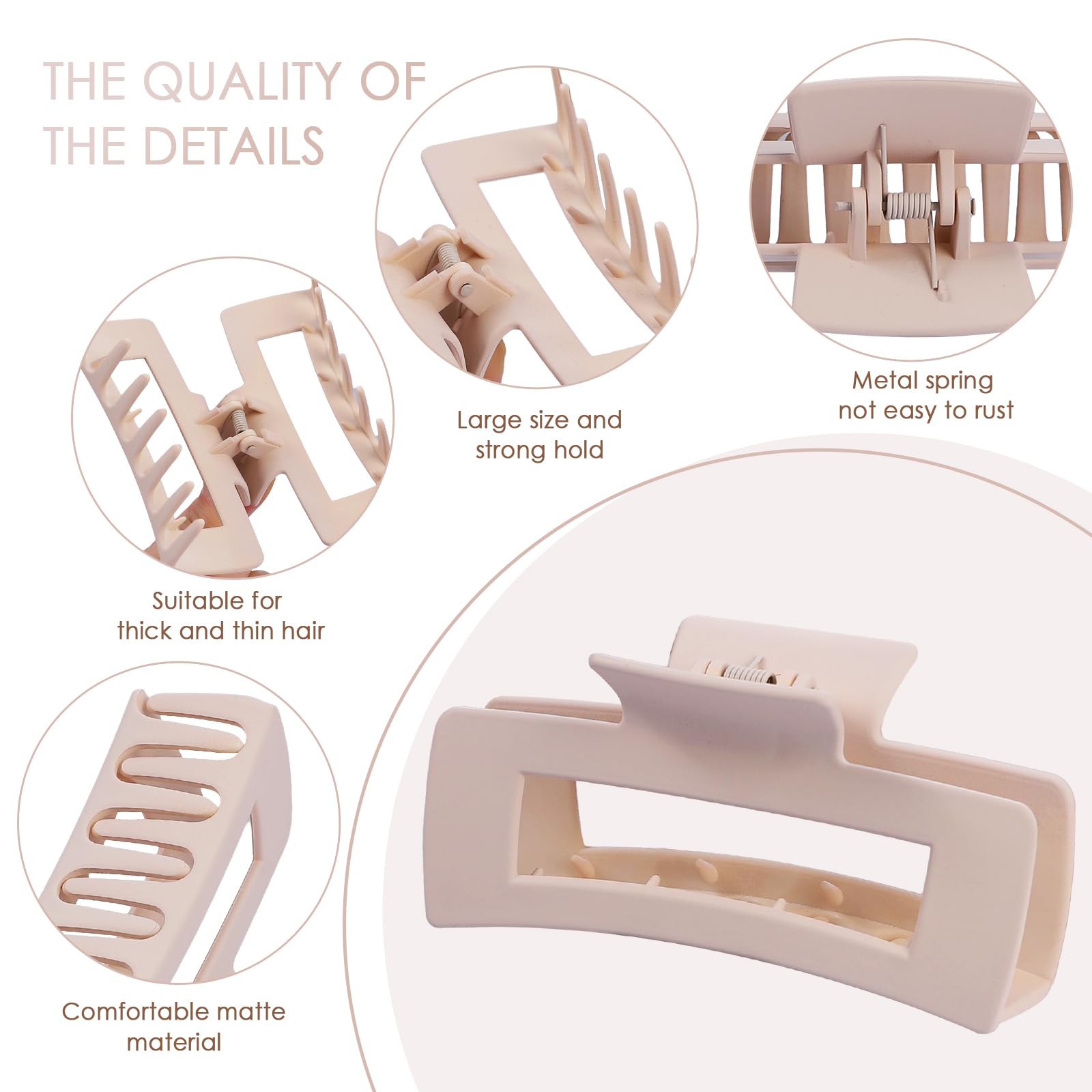 Mandydov large hair claw clip white open stance demonstrates 180° hold for thick hair