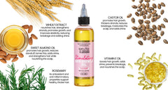 The Mane Attraction Hair Oil ingredients scene features rosemary, castor, and black seed for scalp nourishment.