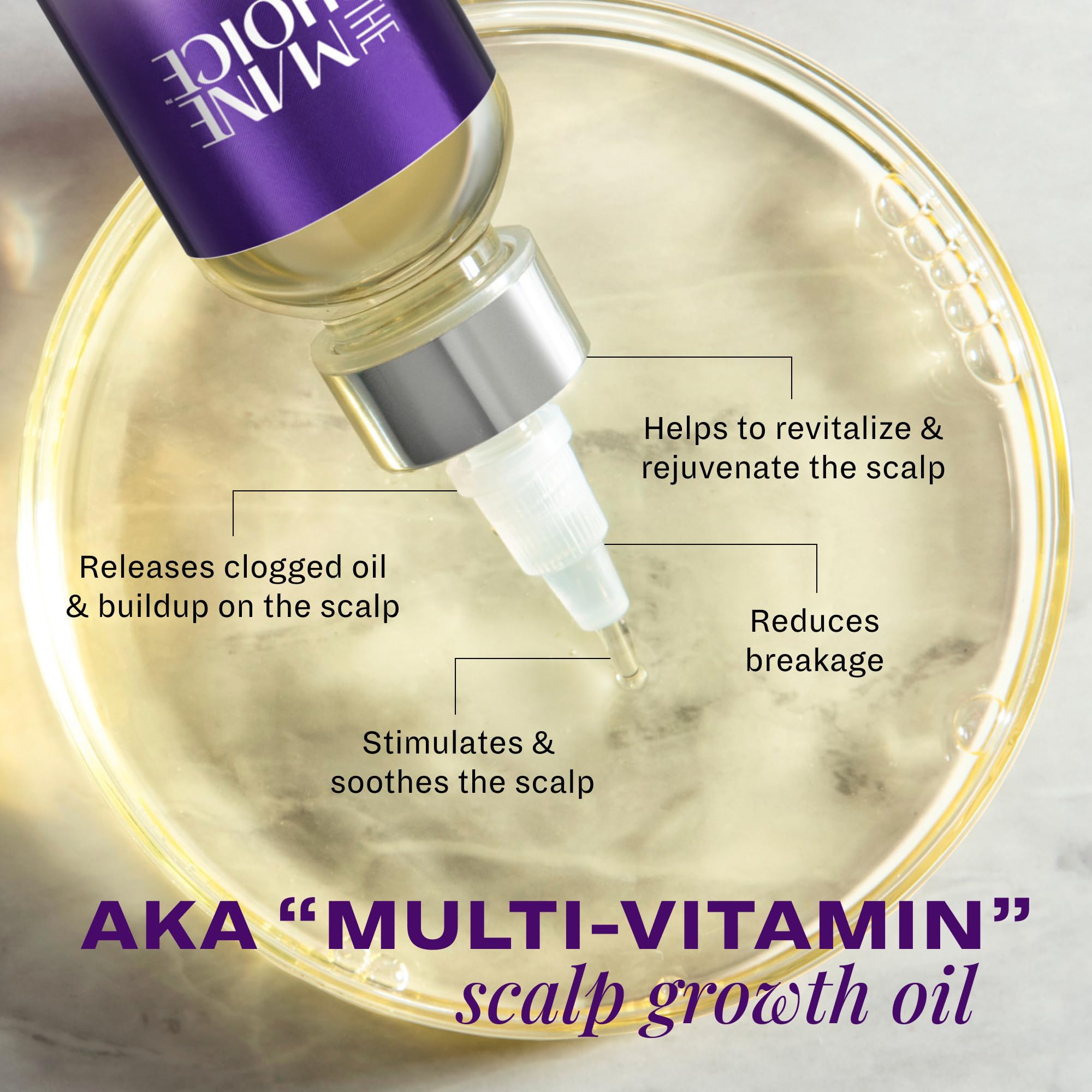 Dispensing tip of Mane Choice Alpha Multi-Vitamin Scalp Oil for easy use.
