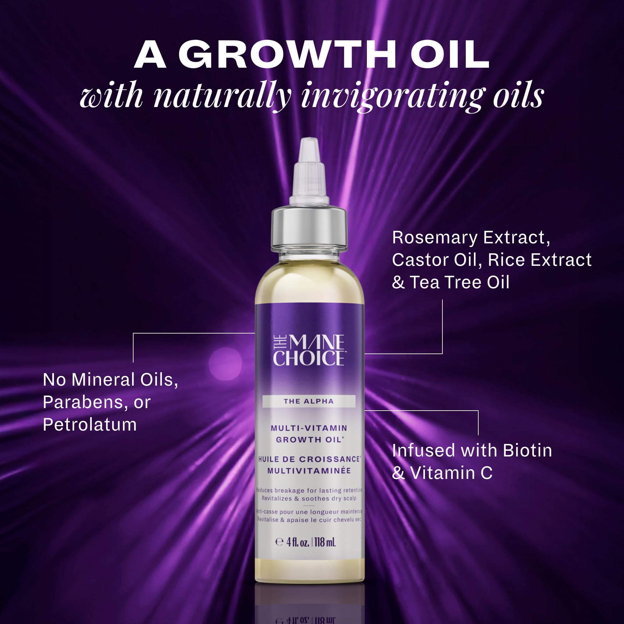 Rosemary-rich blend in Alpha Multi-Vitamin Scalp Oil highlights natural ingredients.