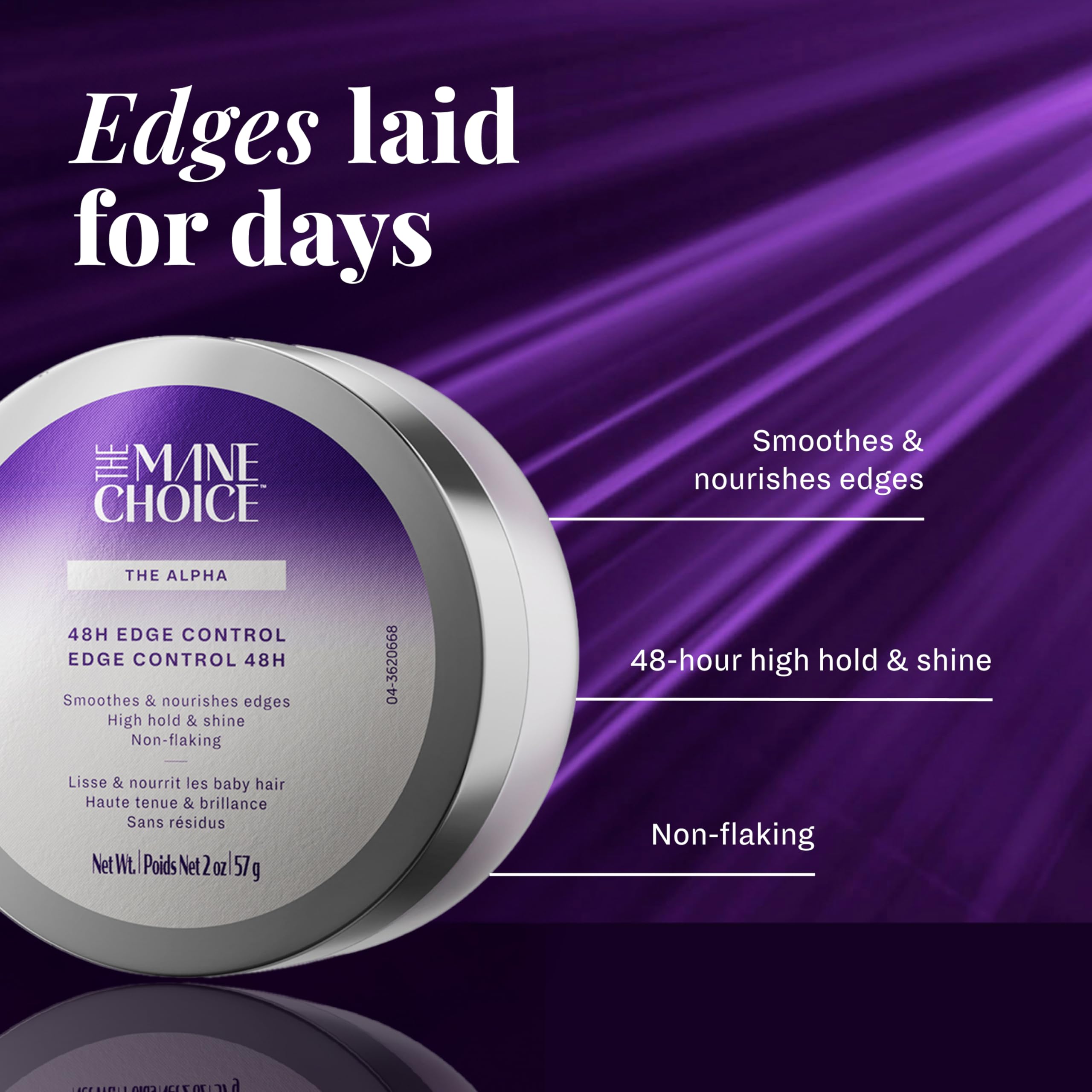 Application step showing The Alpha 48H Edge Control smoothing edges on hair